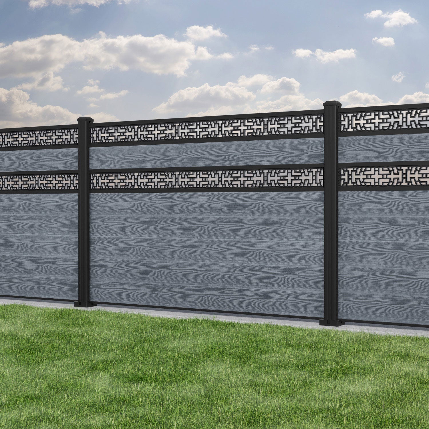 Classic Kumo Split Screen Fence Panel - Anthracite - with our aluminium posts