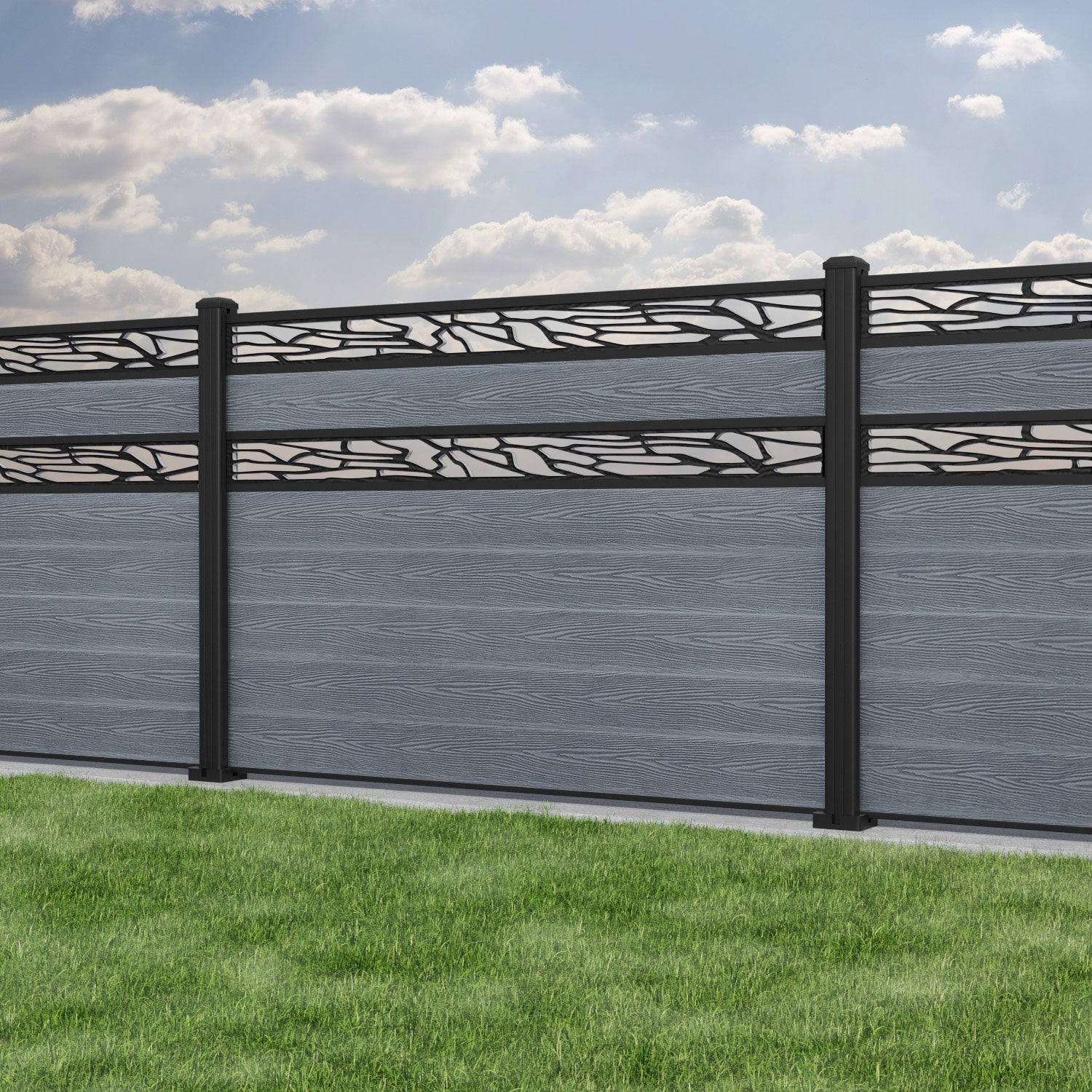 Classic Shatter Split Screen Fence Panel - Anthracite - with our aluminium posts