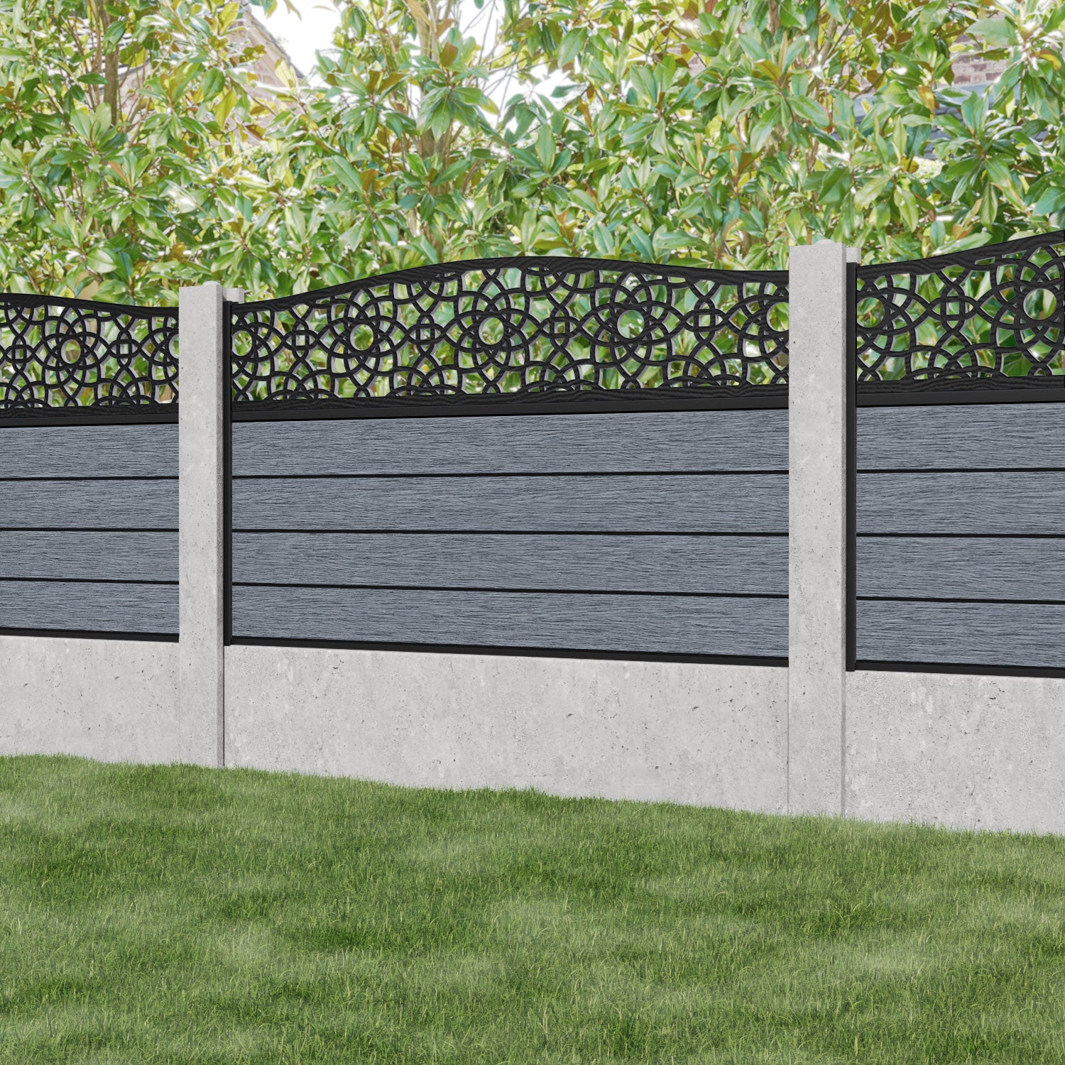 Fusion Ambar Curved Top Fence Panel - Anthracite - for existing concrete posts