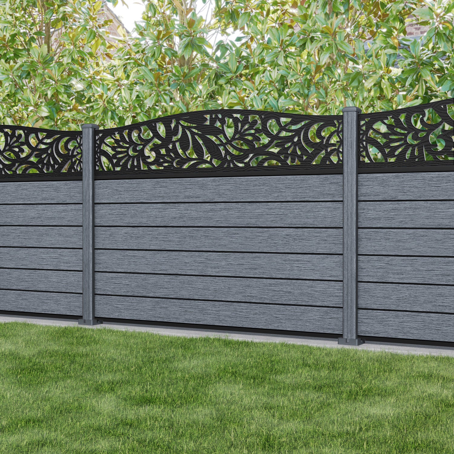Fusion Heritage Curved Top Fence Panel - Anthracite - with our composite posts