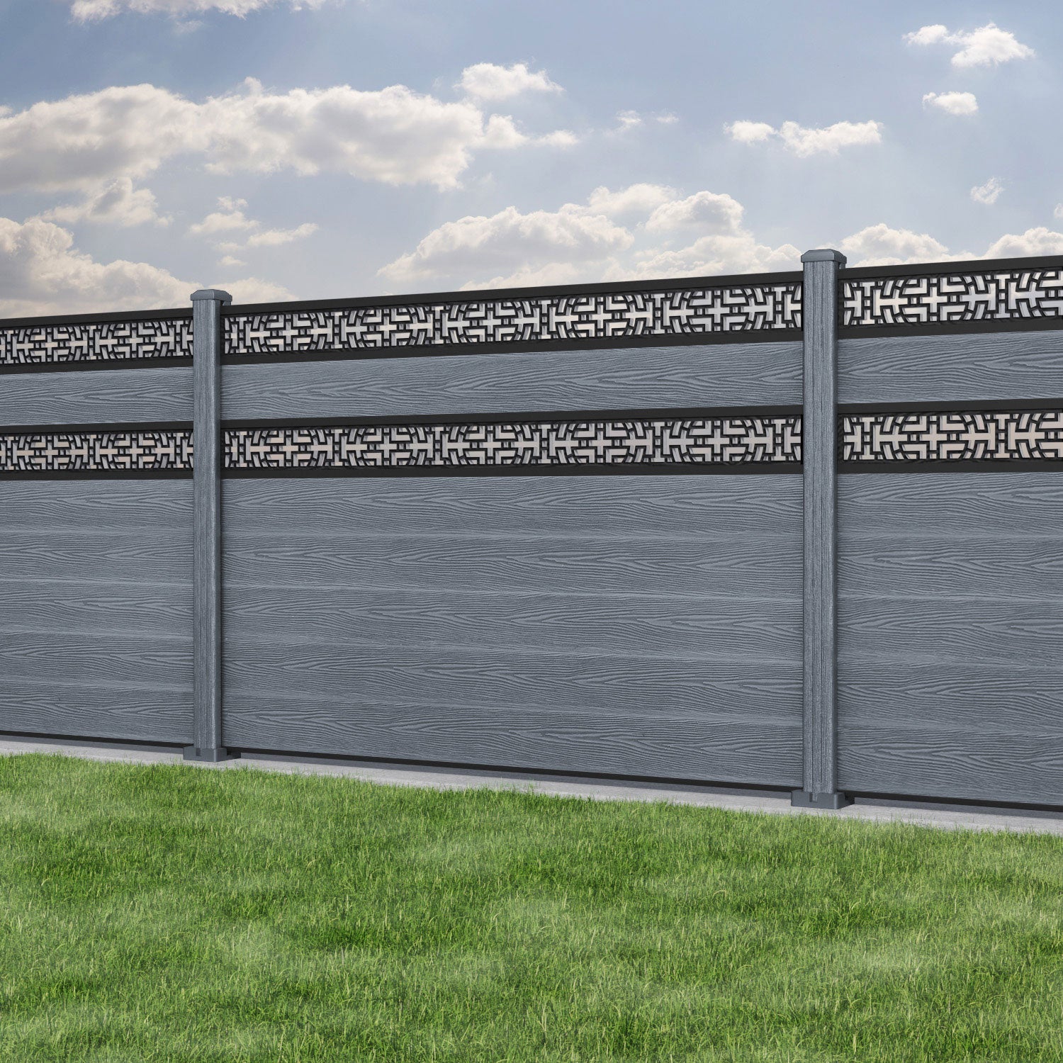 Classic Kumo Split Screen Fence Panel - Anthracite - with our composite posts