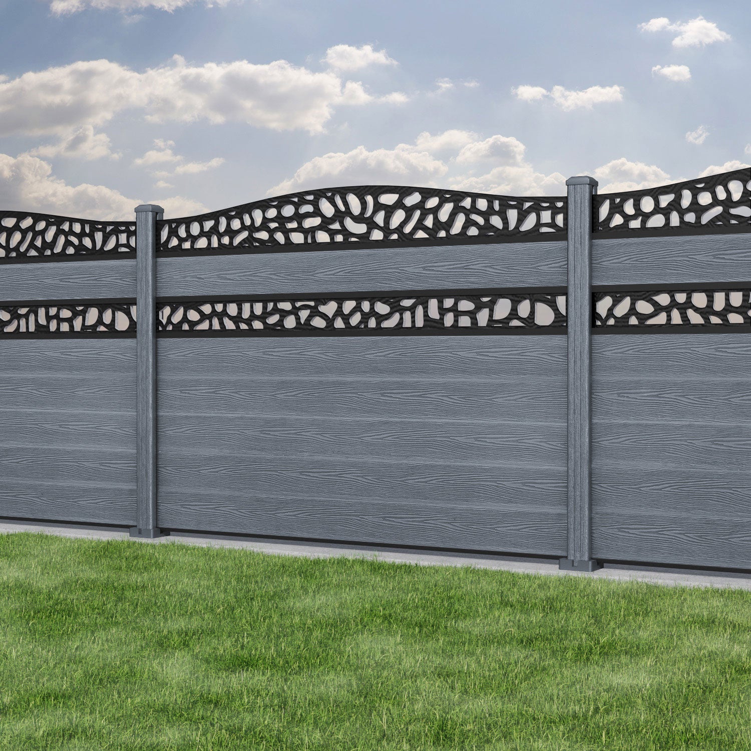 Classic Pebble Curved Top Split Screen Fence Panel - Anthracite - with our composite posts