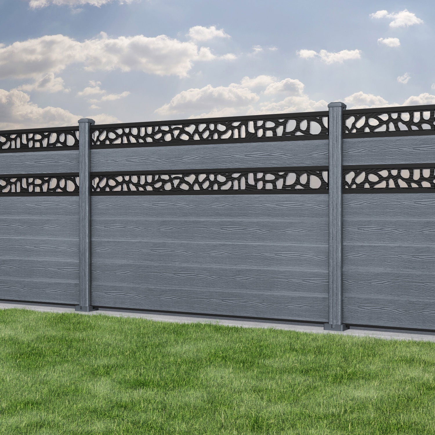 Classic Pebble Split Screen Fence Panel - Anthracite - with our composite posts