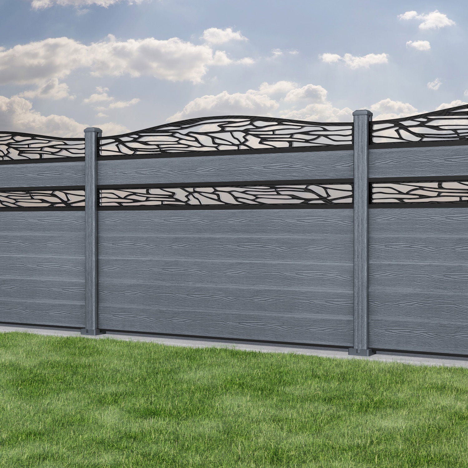 Classic Shatter Curved Top Split Screen Fence Panel - Anthracite - with our composite posts
