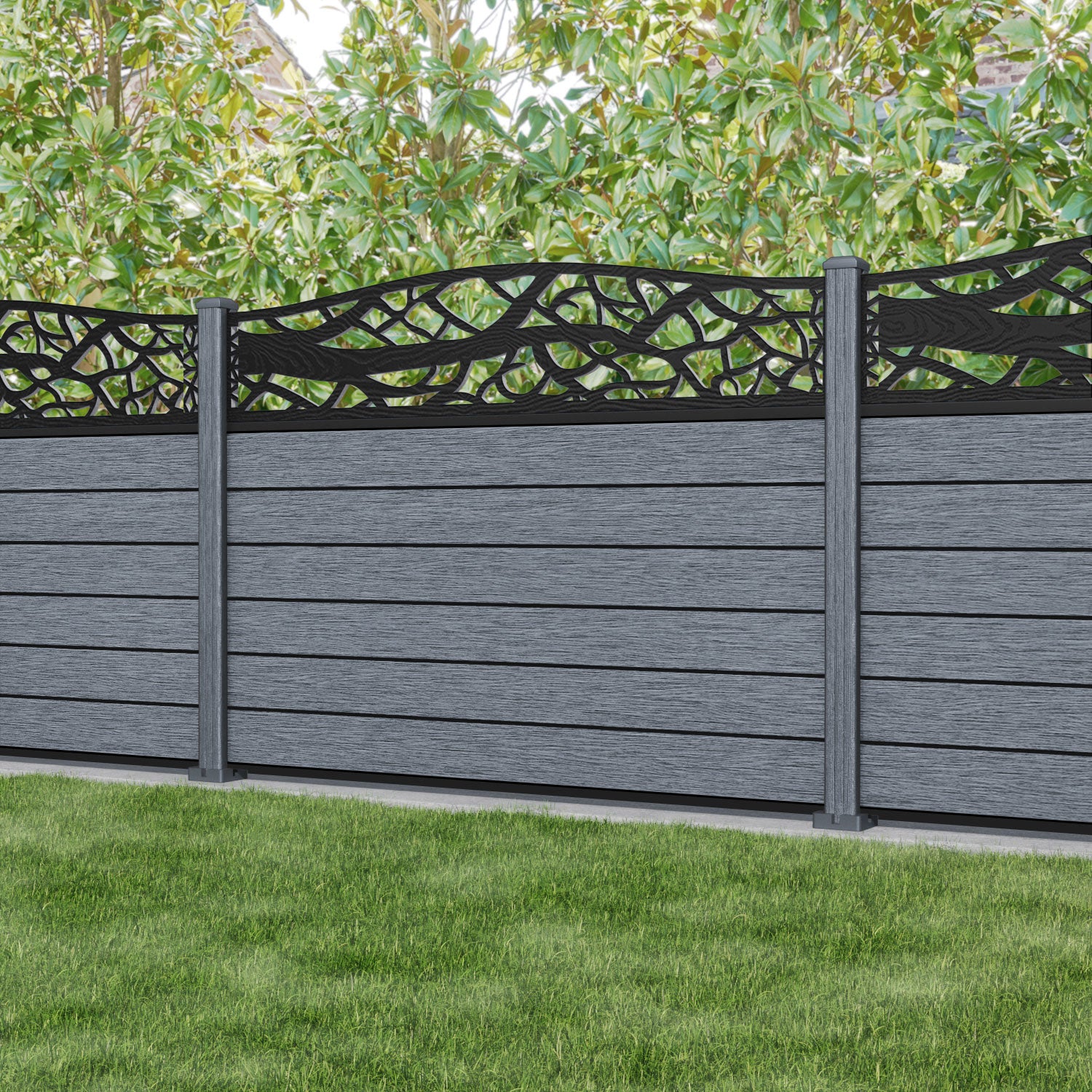 Fusion Twilight Curved Top Fence Panel - Anthracite - with our composite posts