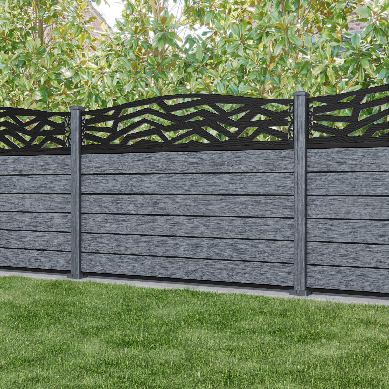 Fusion Zenith Curved Top Fence Panel - Anthracite - with our composite posts