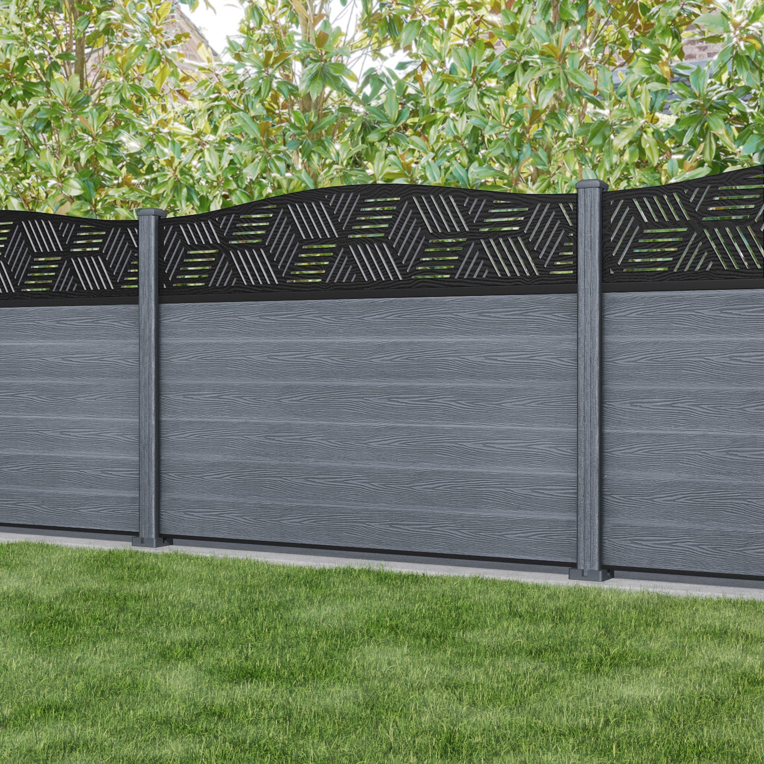 Classic Cubed Curved Top Fence Panel - Anthracite - with our composite posts