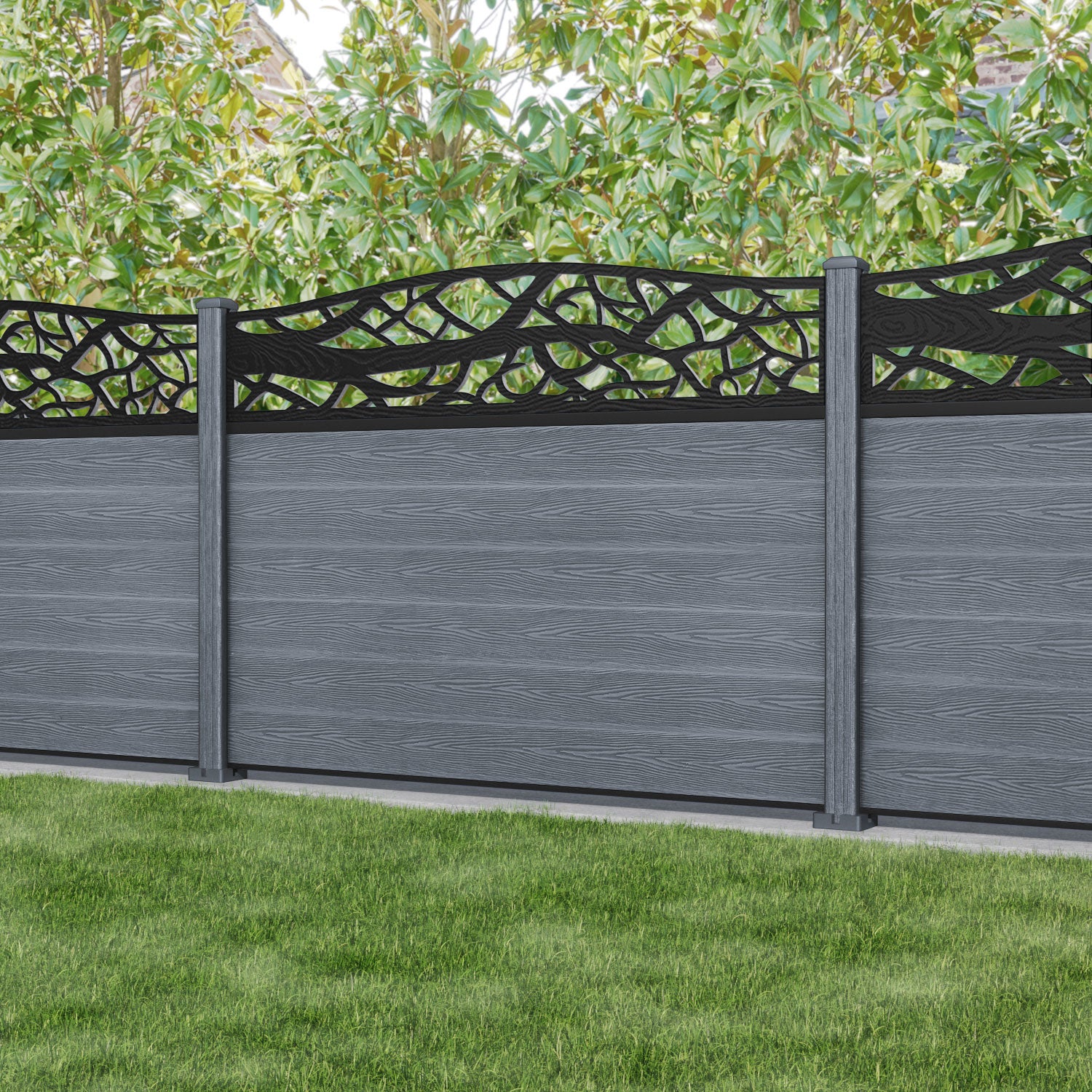Classic Twilight Curved Top Fence Panel - Anthracite - with our composite posts