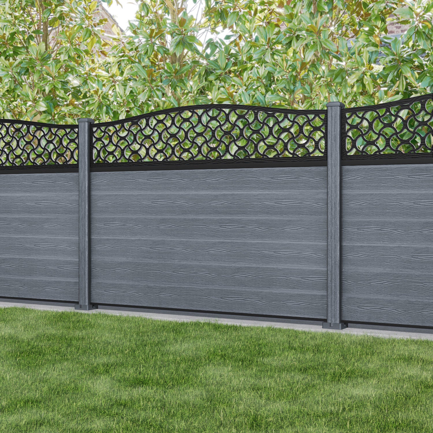 Classic Vida Curved Top Fence Panel - Anthracite - with our composite posts