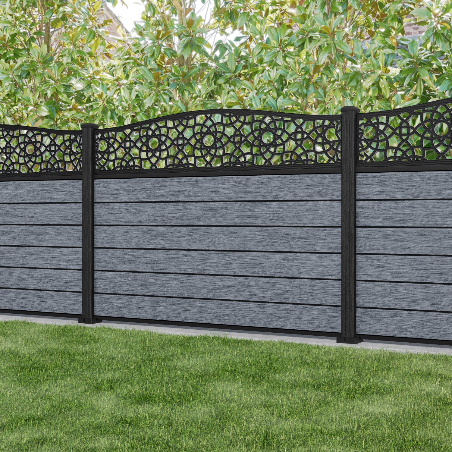 Fusion Ambar Curved Top Fence Panel - Anthracite - with our composite posts