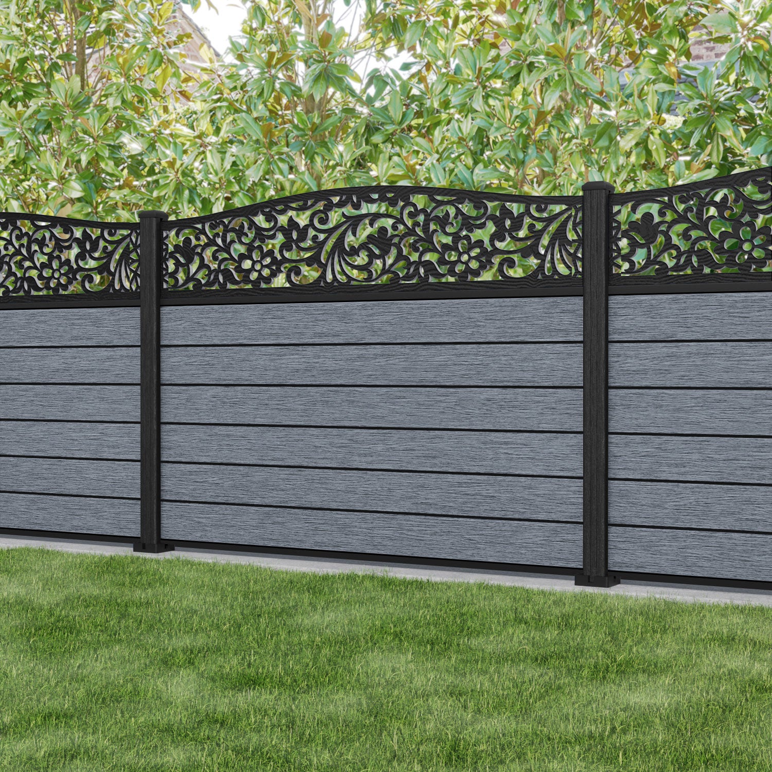 Fusion Eden Curved Top Fence Panel - Anthracite - with our composite posts
