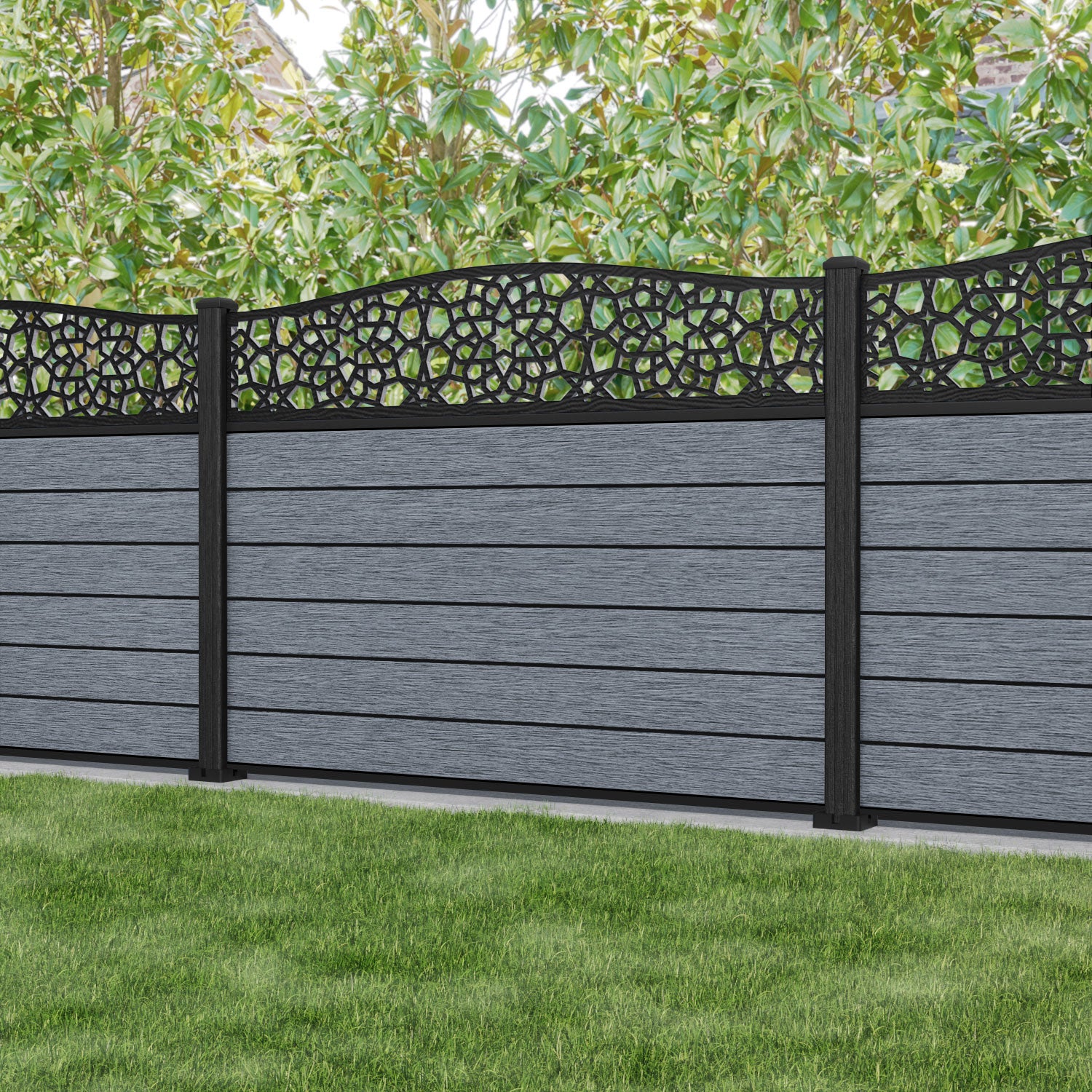 Fusion Nazira Curved Top Fence Panel - Anthracite - with our composite posts