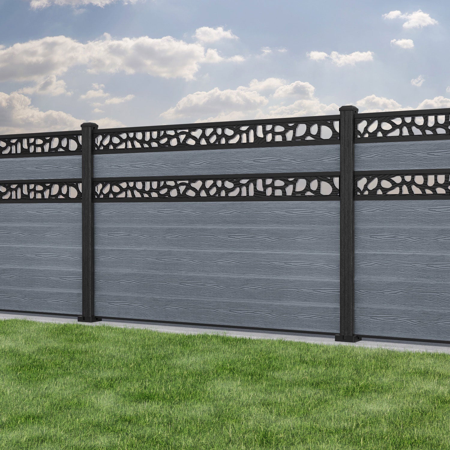Classic Pebble Split Screen Fence Panel - Anthracite - with our composite posts