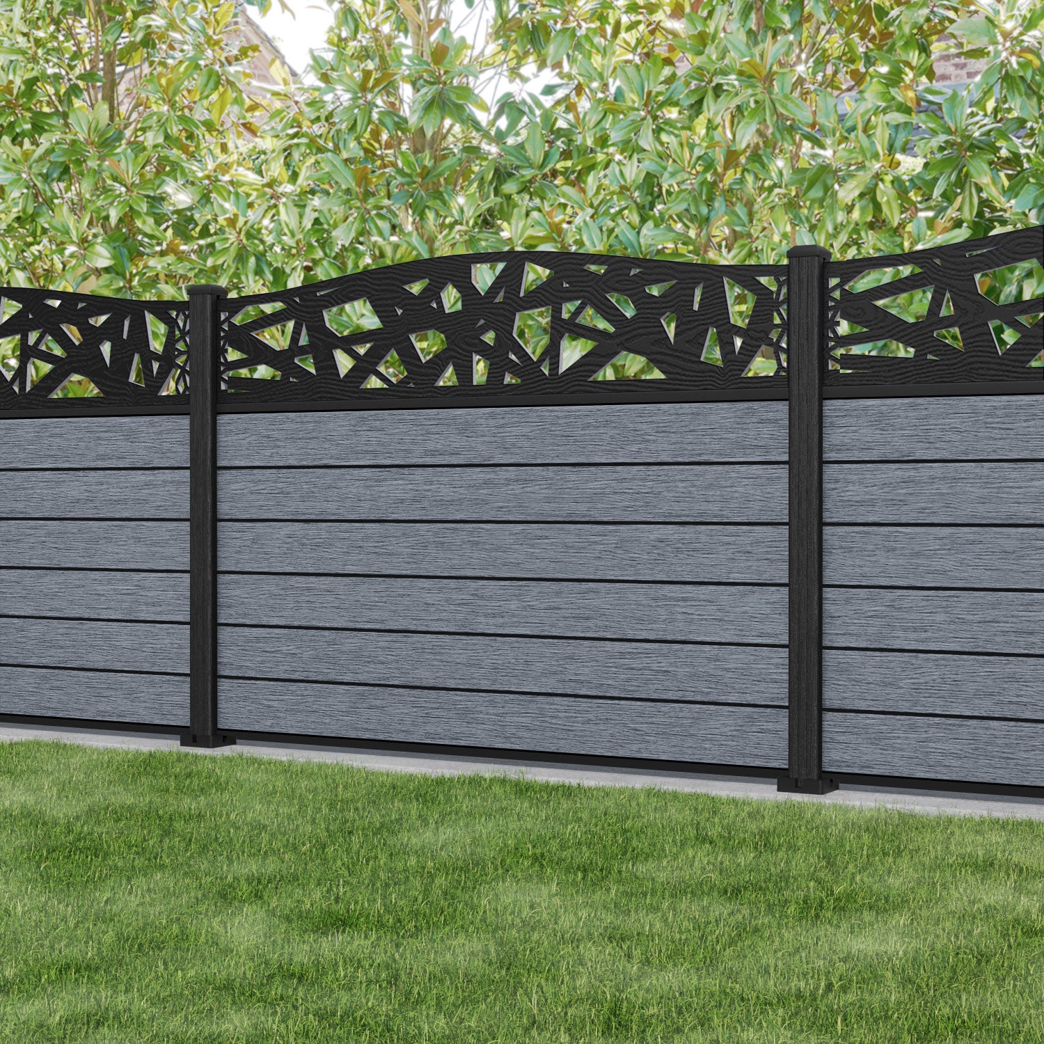 Fusion Prism Curved Top Fence Panel - Anthracite - with our composite posts