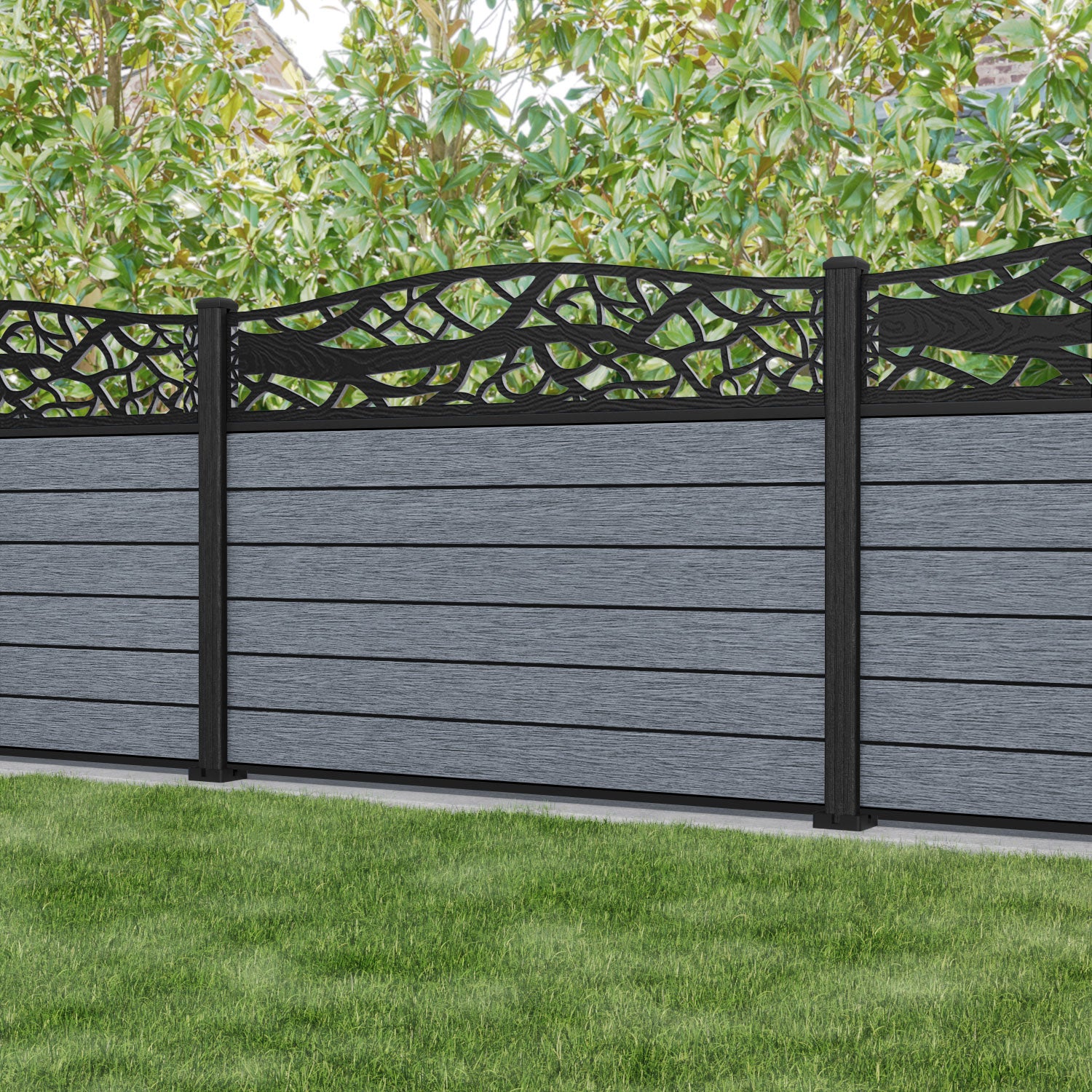 Fusion Twilight Curved Top Fence Panel - Anthracite - with our composite posts