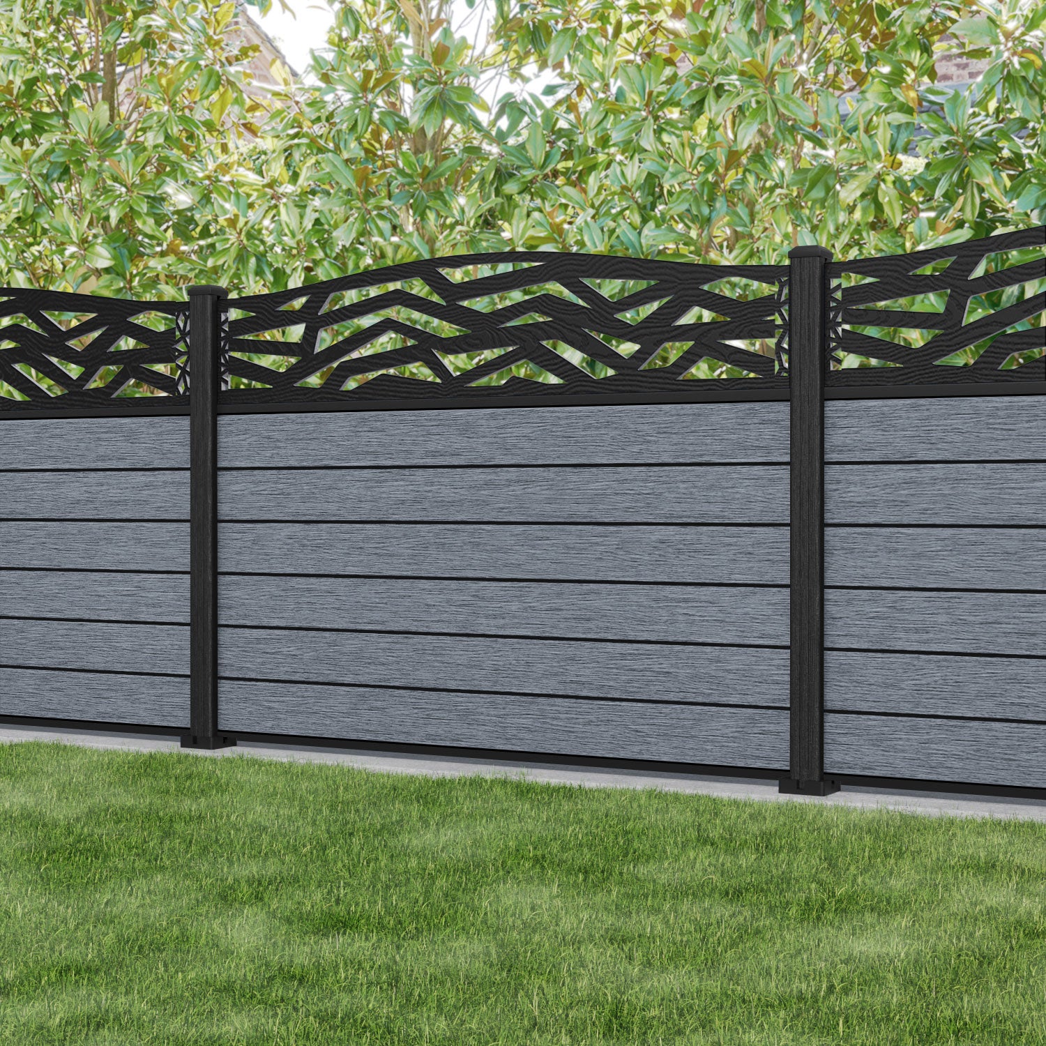 Fusion Zenith Curved Top Fence Panel - Anthracite - with our composite posts