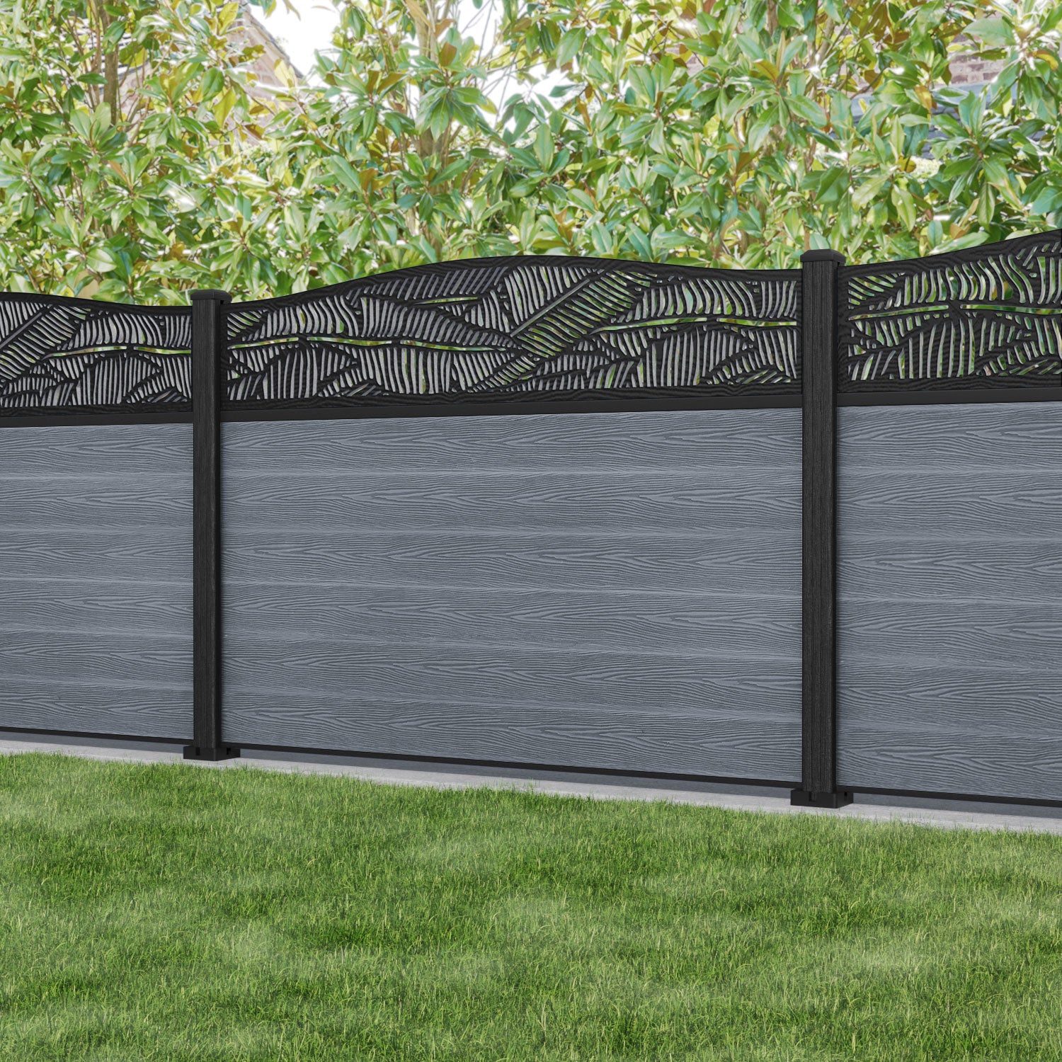 Classic Feather Curved Top Fence Panel - Anthracite - with our composite posts