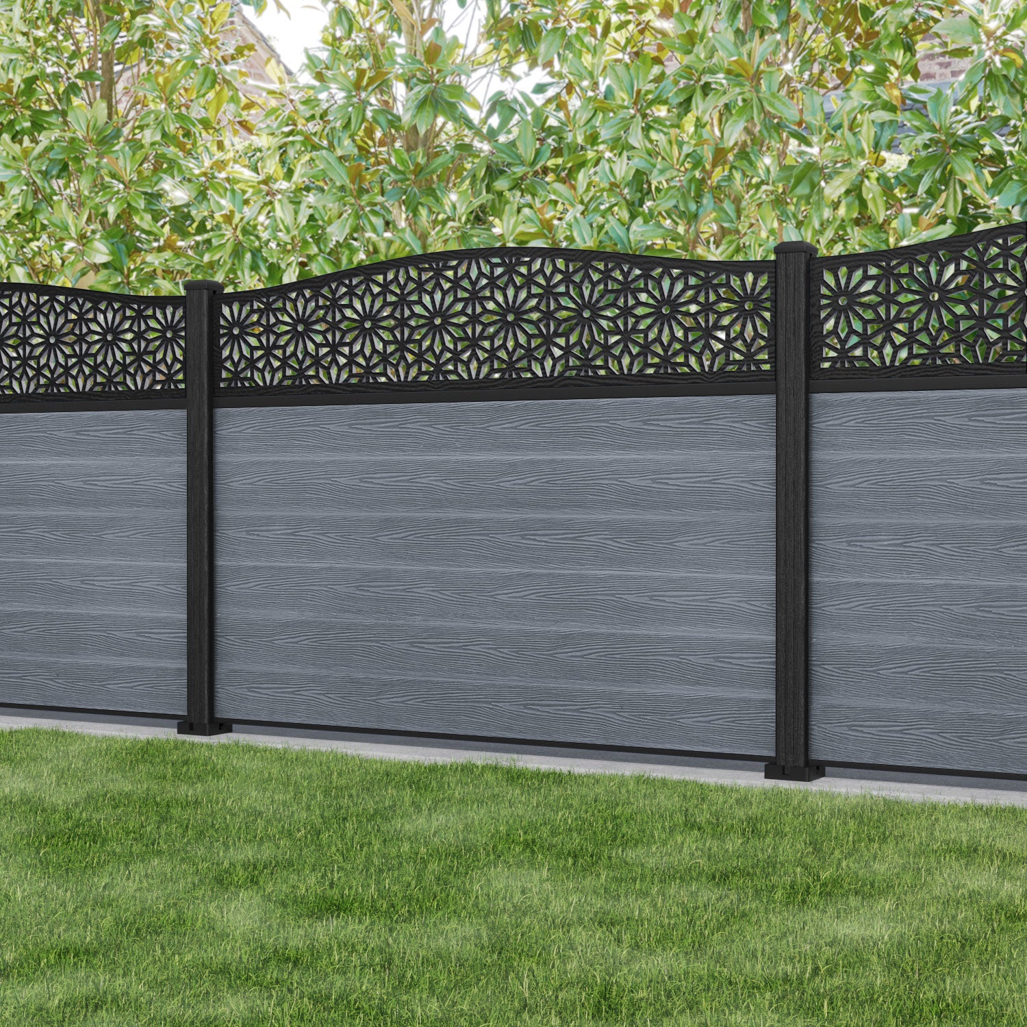Classic Narwa Curved Top Fence Panel - Anthracite - with our composite posts