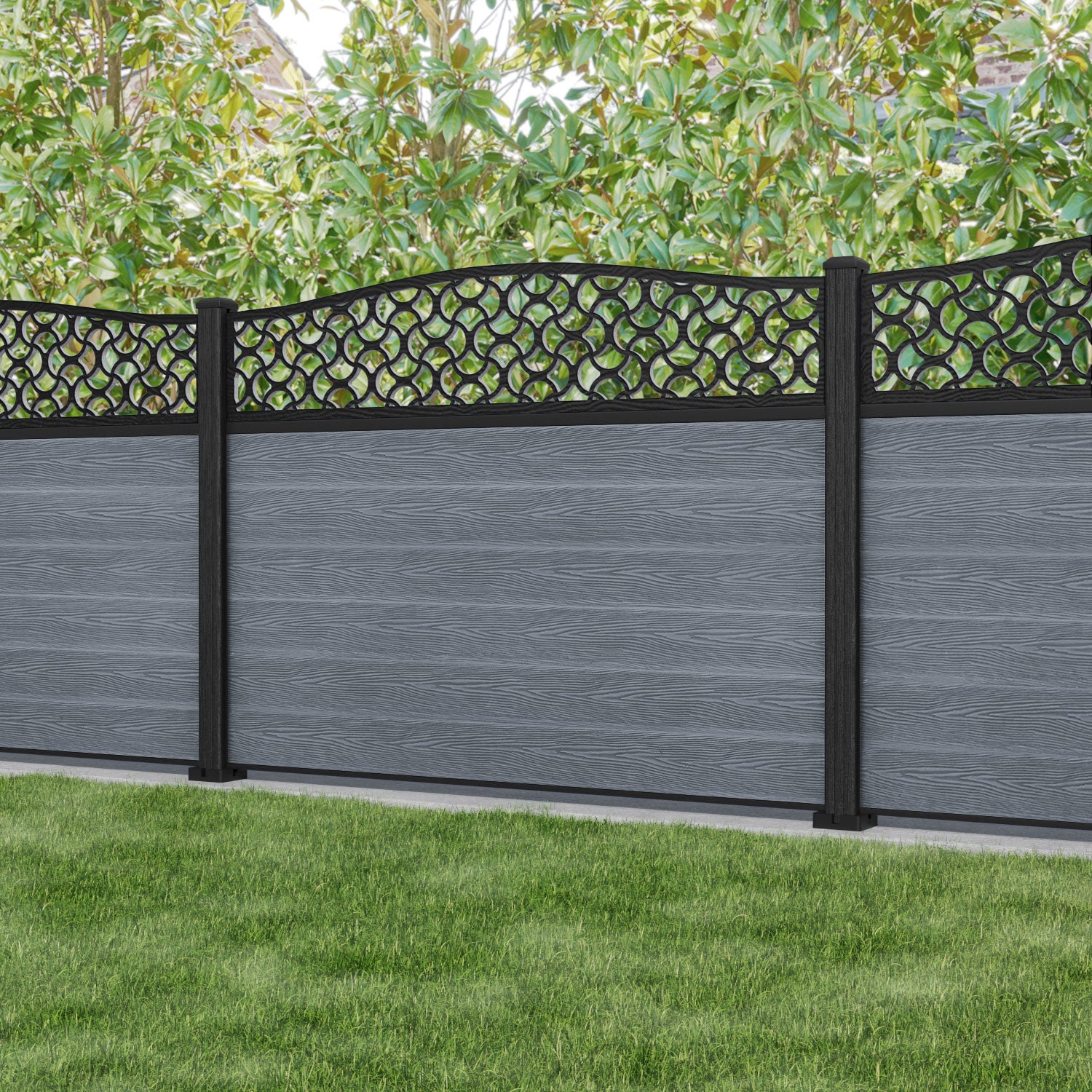 Classic Vida Curved Top Fence Panel - Anthracite - with our composite posts