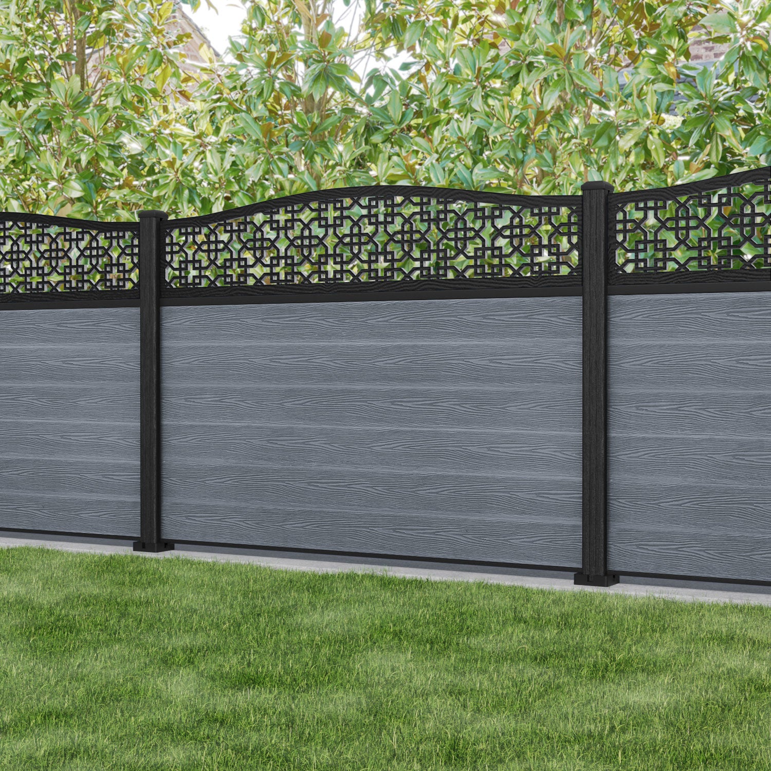Classic Zaria Curved Top Fence Panel - Anthracite - with our composite posts