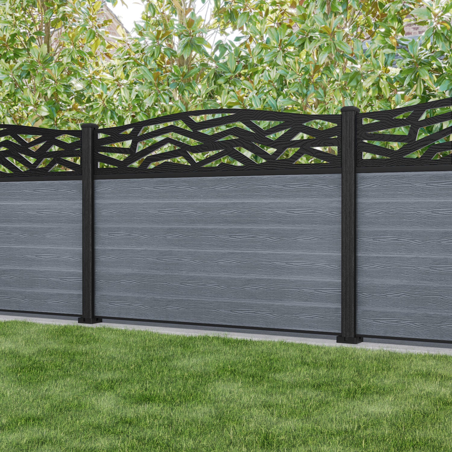 Classic Zenith Curved Top Fence Panel - Anthracite - with our composite posts
