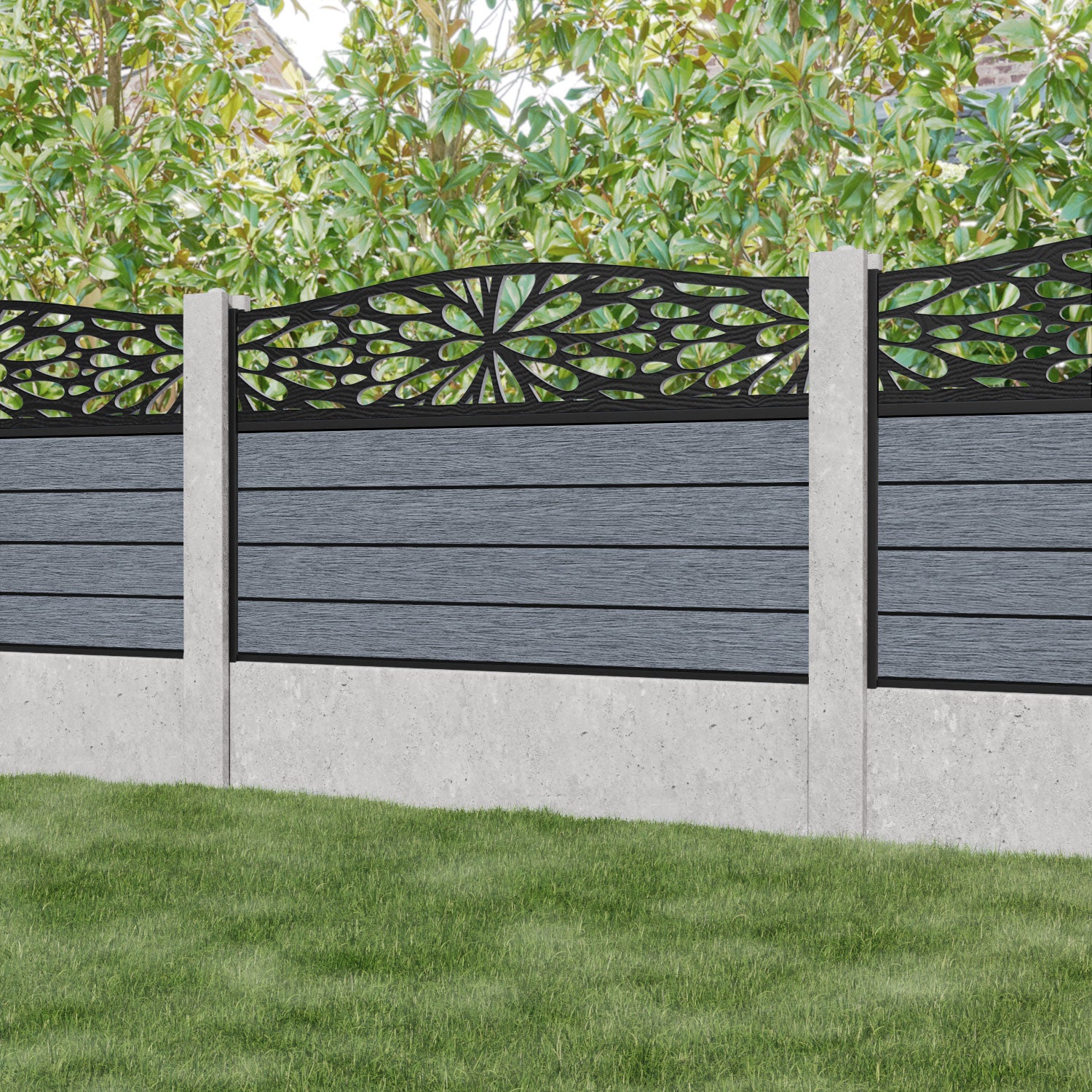 Fusion Blossom Curved Top Fence Panel - Anthracite - for existing concrete posts