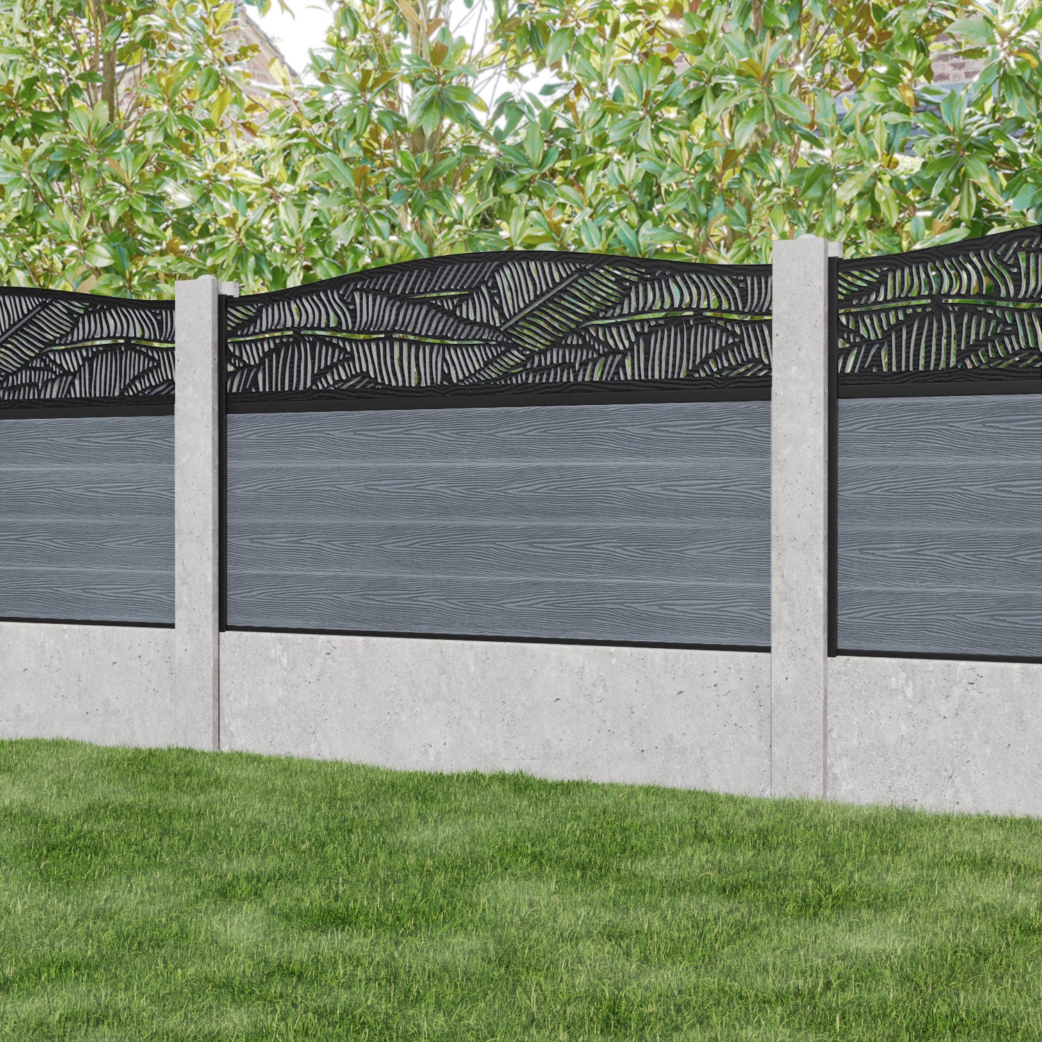 Classic Feather Curved Top Fence Panel - Anthracite - for existing concrete posts