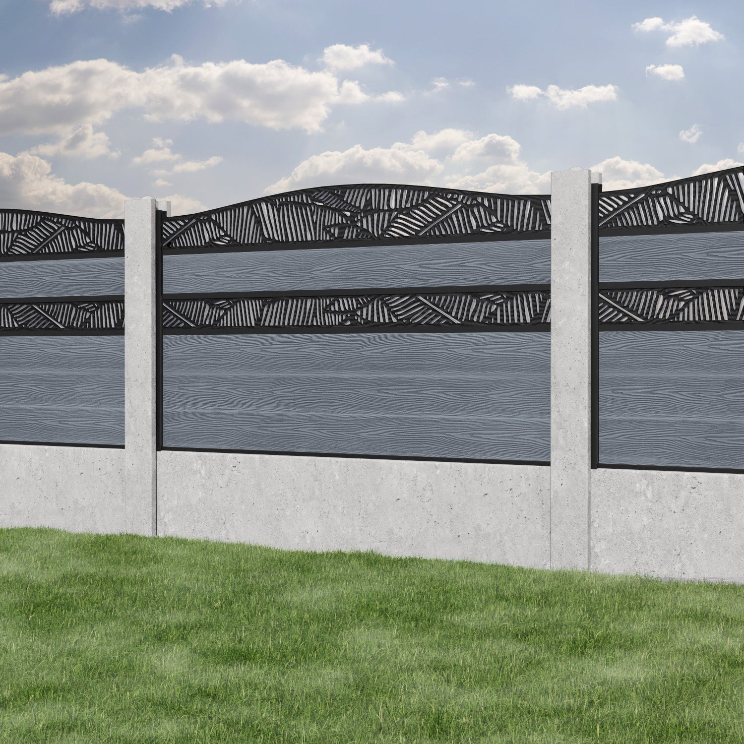 Classic Feather Curved Top Split Screen Fence Panel - Anthracite - for existing concrete posts
