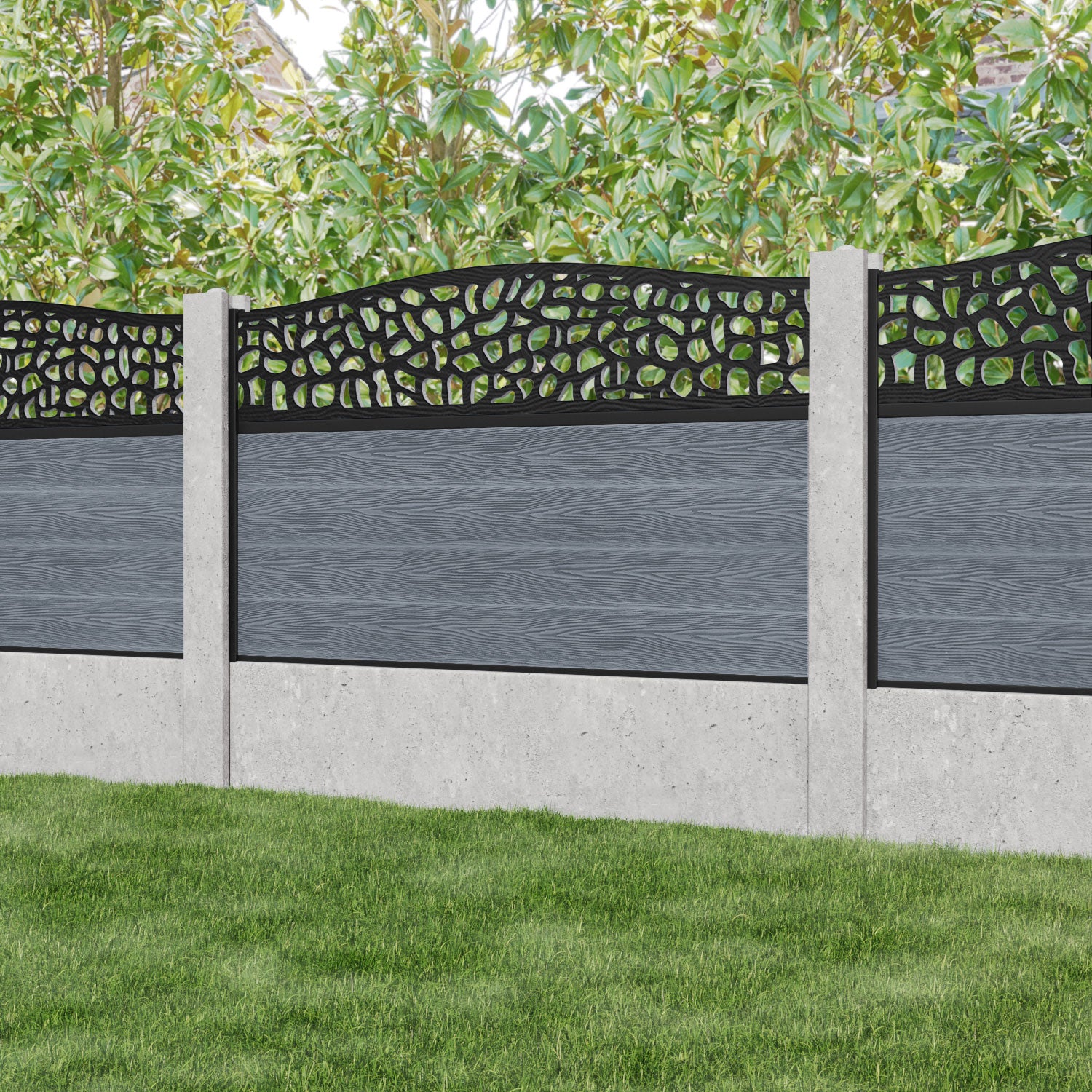Classic Pebble Curved Top Fence Panel - Anthracite - for existing concrete posts