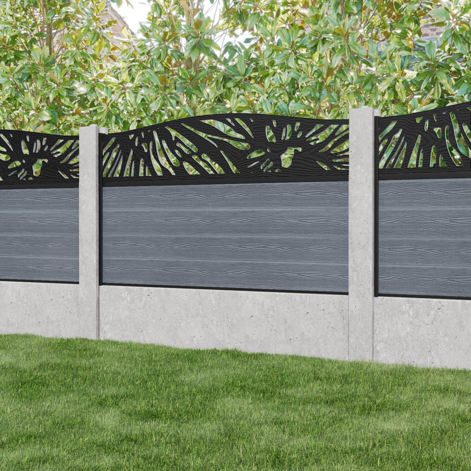 Classic Poppy Curved Top Fence Panel - Anthracite - for existing concrete posts