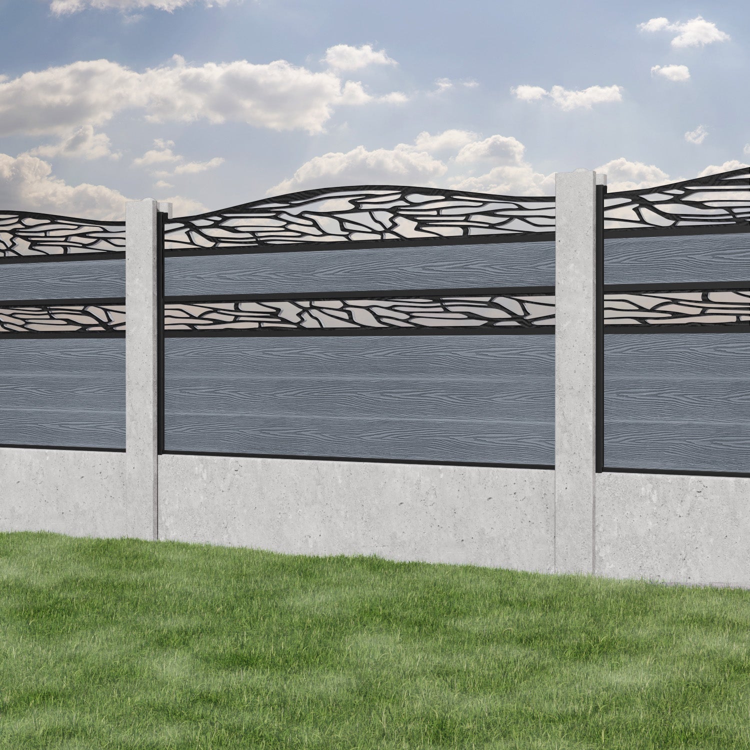 Classic Shatter Curved Top Split Screen Fence Panel - Anthracite - for existing concrete posts
