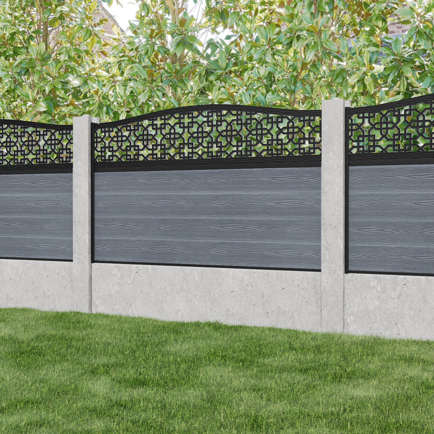 Classic Zaria Curved Top Fence Panel - Anthracite - for existing concrete posts