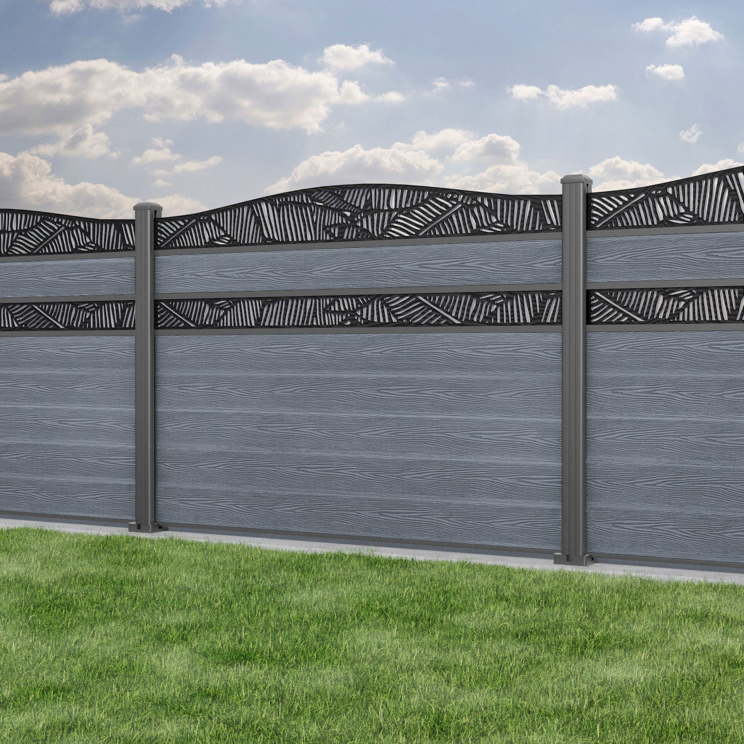 Classic Feather Curved Top Split Screen Fence Panel - Anthracite - with our aluminium posts