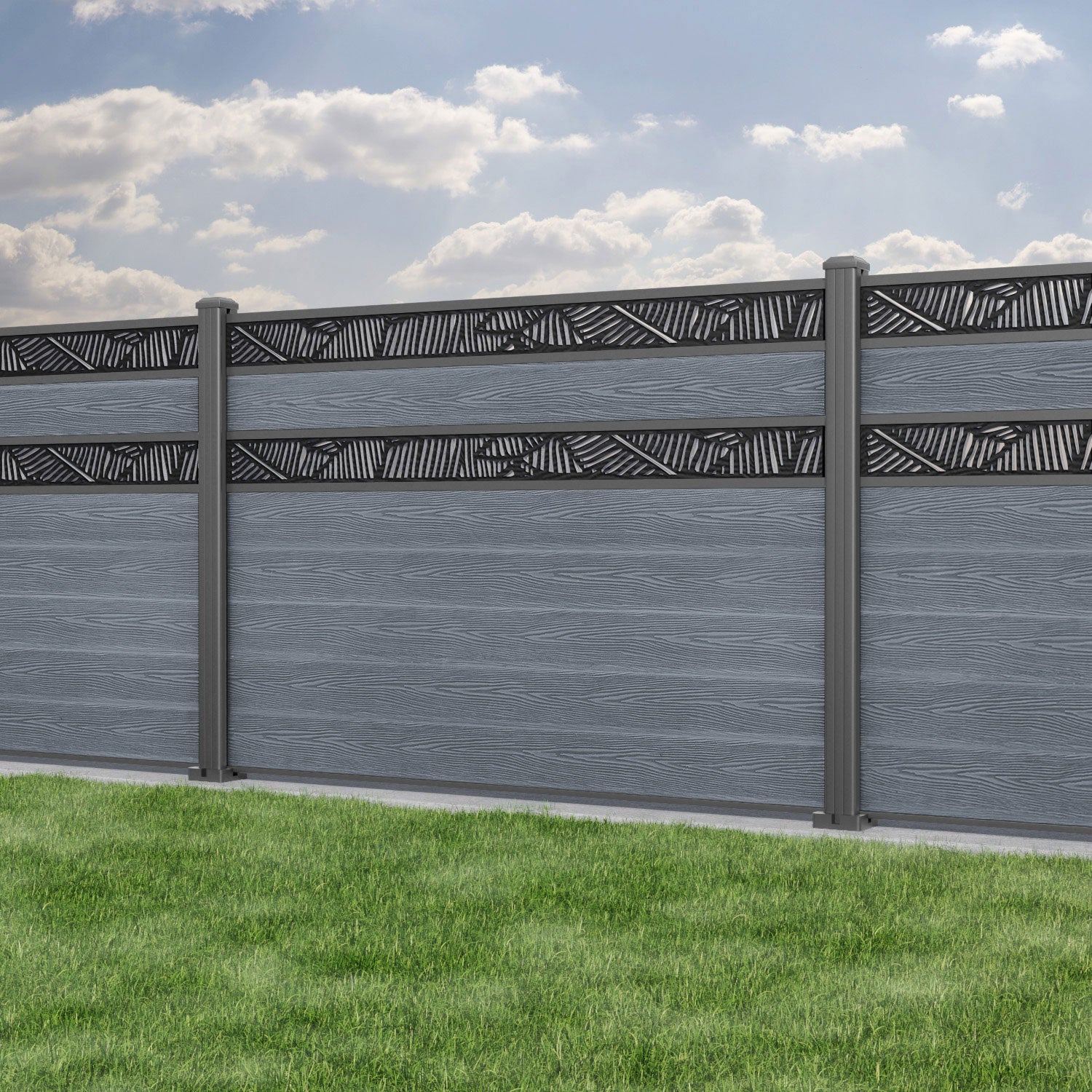 Classic Feather Split Screen Fence Panel - Anthracite - with our aluminium posts