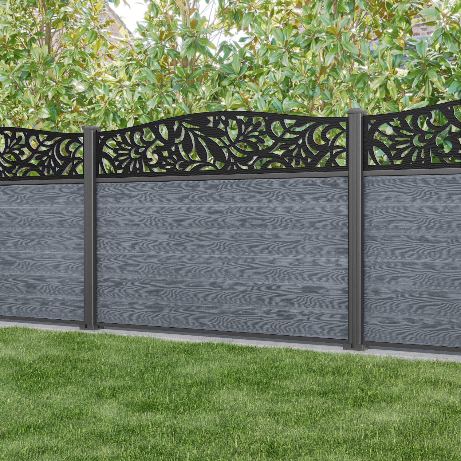 Classic Heritage Curved Top Fence Panel - Anthracite - with our aluminium posts