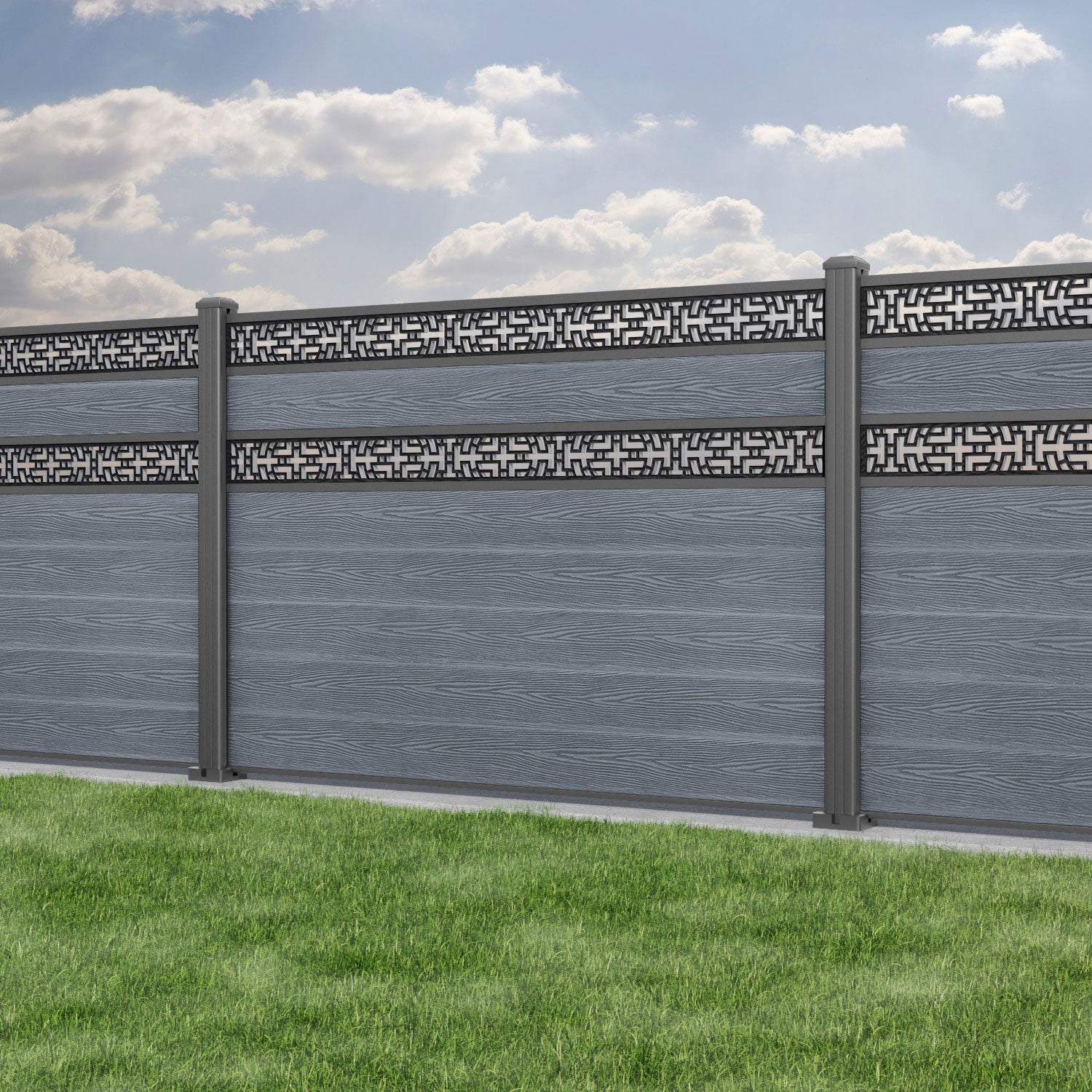 Classic Kumo Split Screen Fence Panel - Anthracite - with our aluminium posts