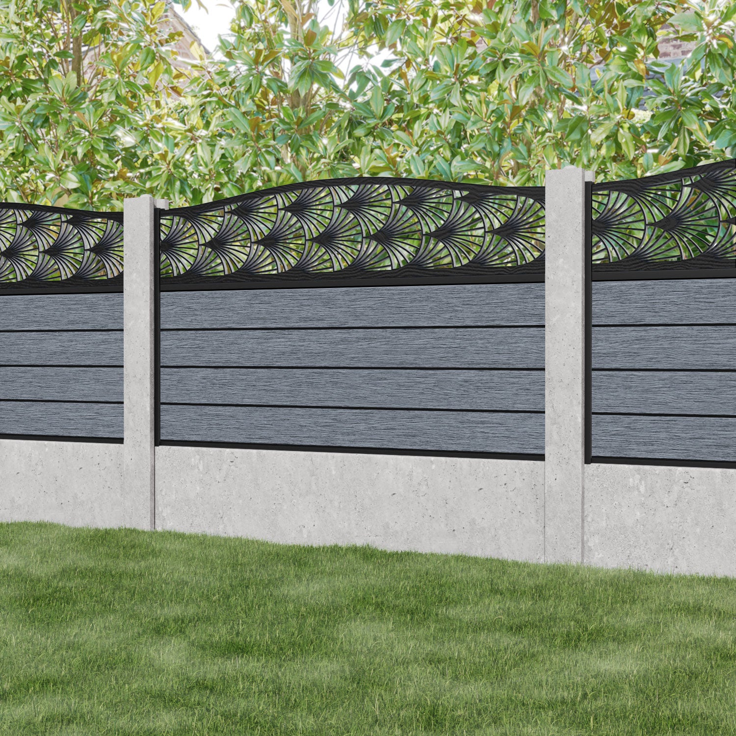 Fusion Laurel Curved Top Fence Panel - Anthracite - for existing concrete posts