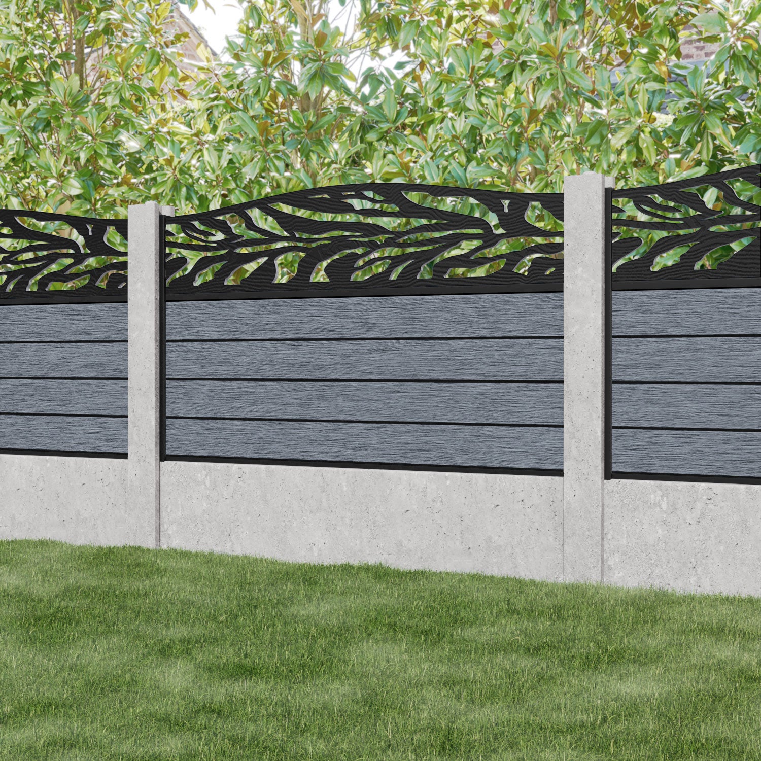 Fusion Malawi Curved Top Fence Panel - Anthracite - for existing concrete posts