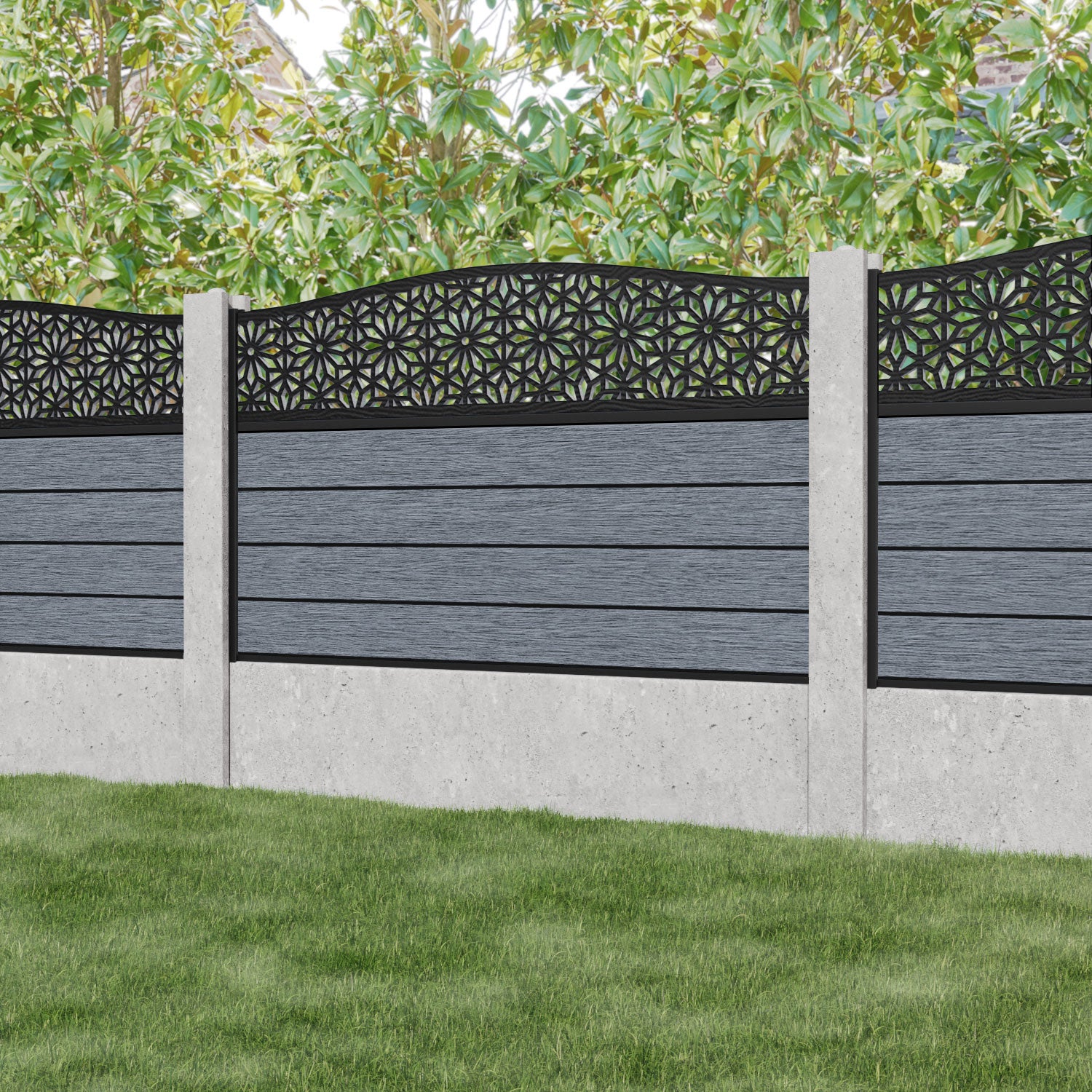 Fusion Narwa Curved Top Fence Panel - Anthracite - for existing concrete posts