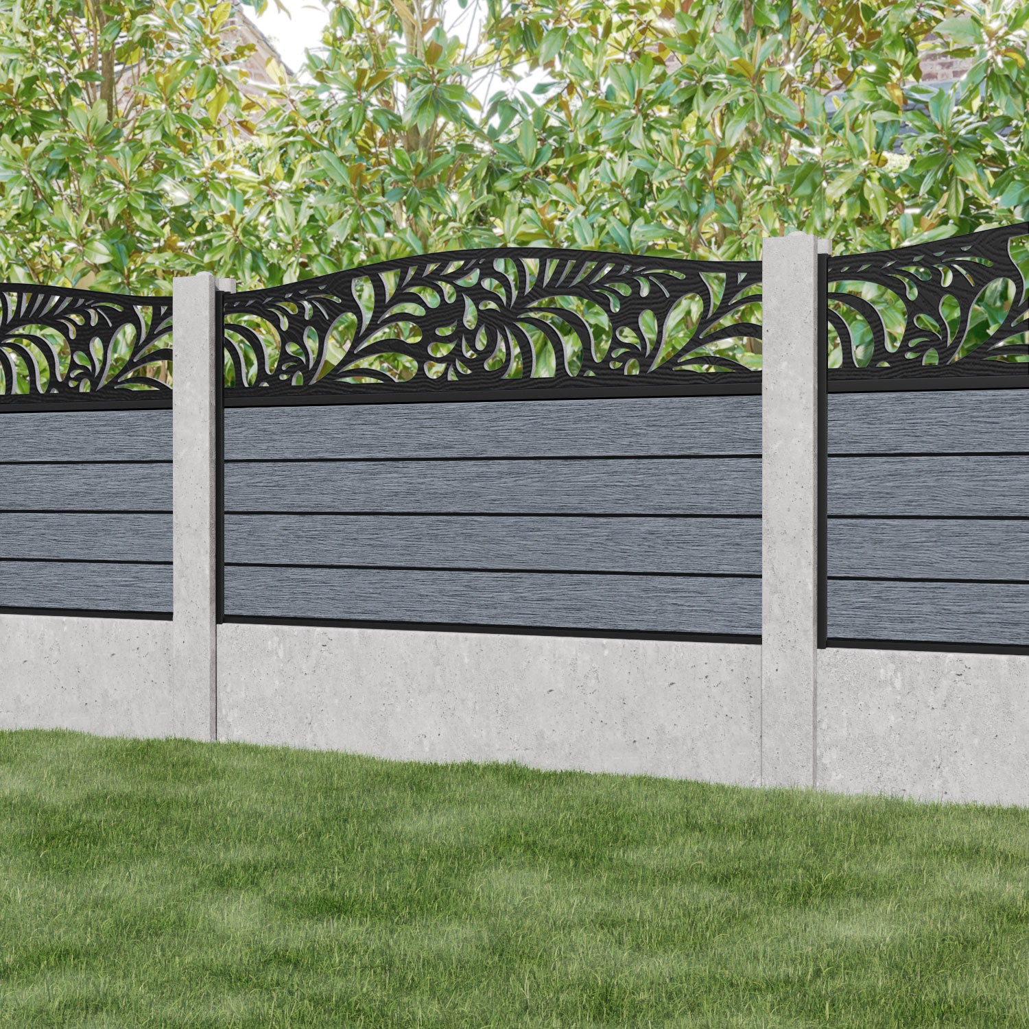 Fusion Petal Curved Top Fence Panel - Anthracite - for existing concrete posts