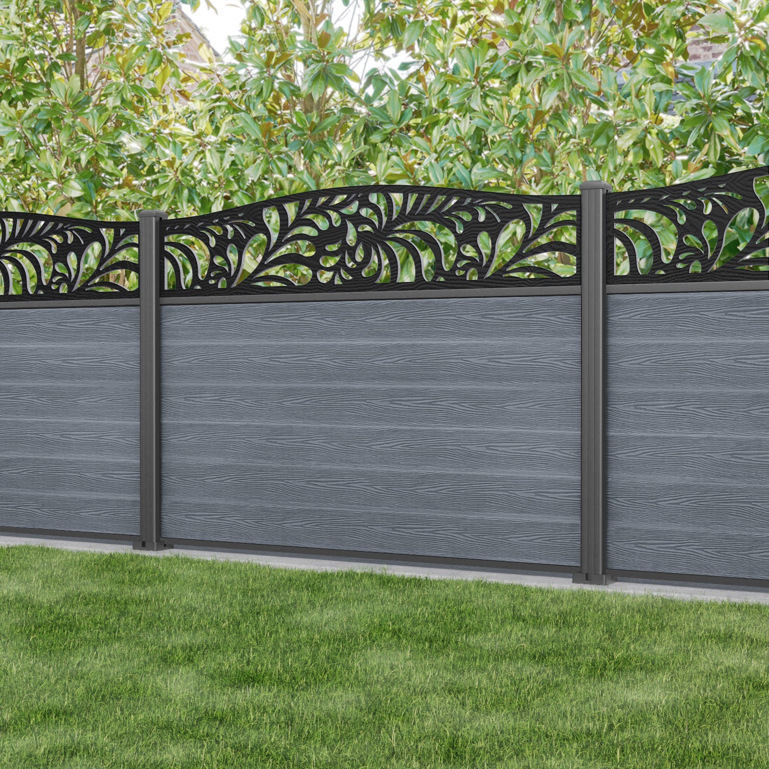 Classic Petal Curved Top Fence Panel - Anthracite - with our aluminium posts