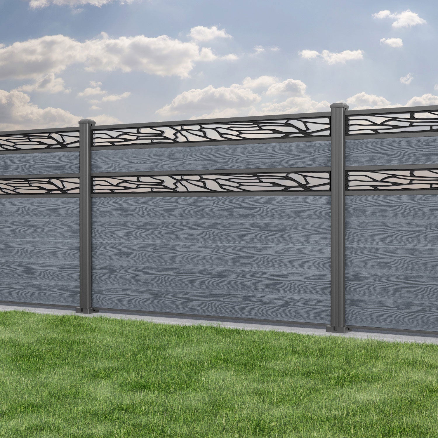 Classic Shatter Split Screen Fence Panel - Anthracite - with our aluminium posts