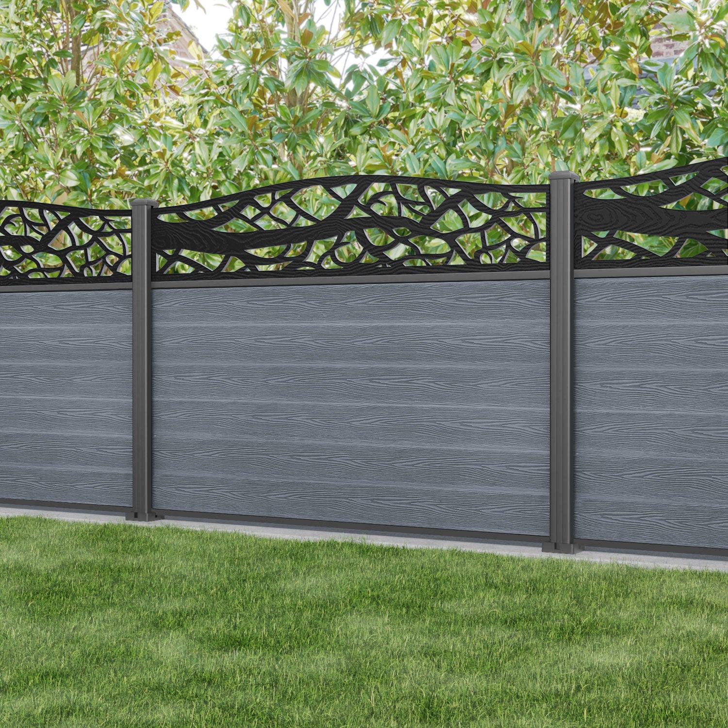 Classic Twilight Curved Top Fence Panel - Anthracite - with our aluminium posts