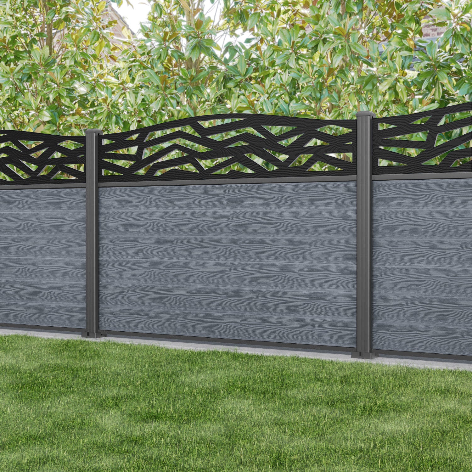 Classic Zenith Curved Top Fence Panel - Anthracite - with our aluminium posts