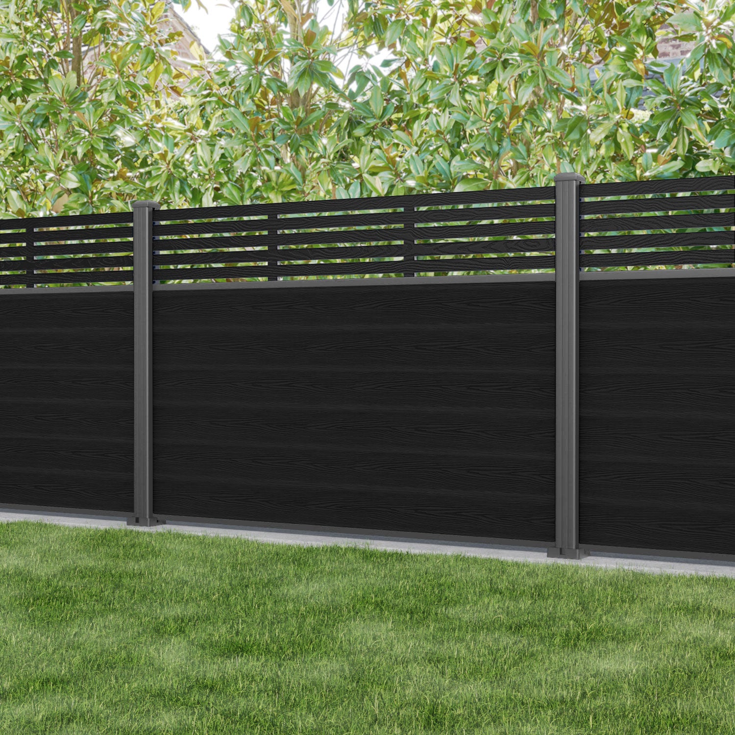 Classic Aspen Fence Panel - Black - with our aluminium posts