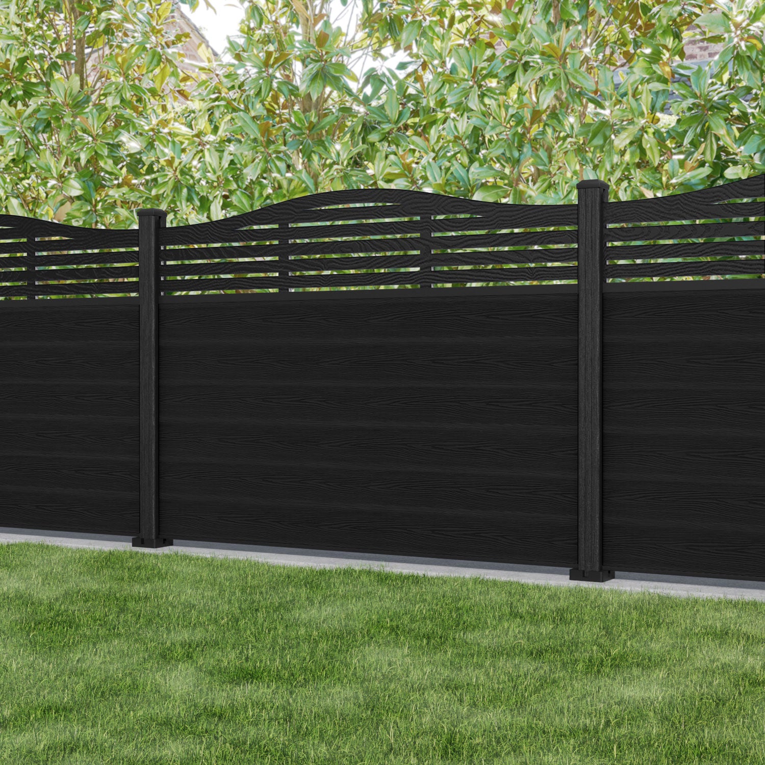 Classic Aspen Curved Top Fence Panel - Black - with our composite posts