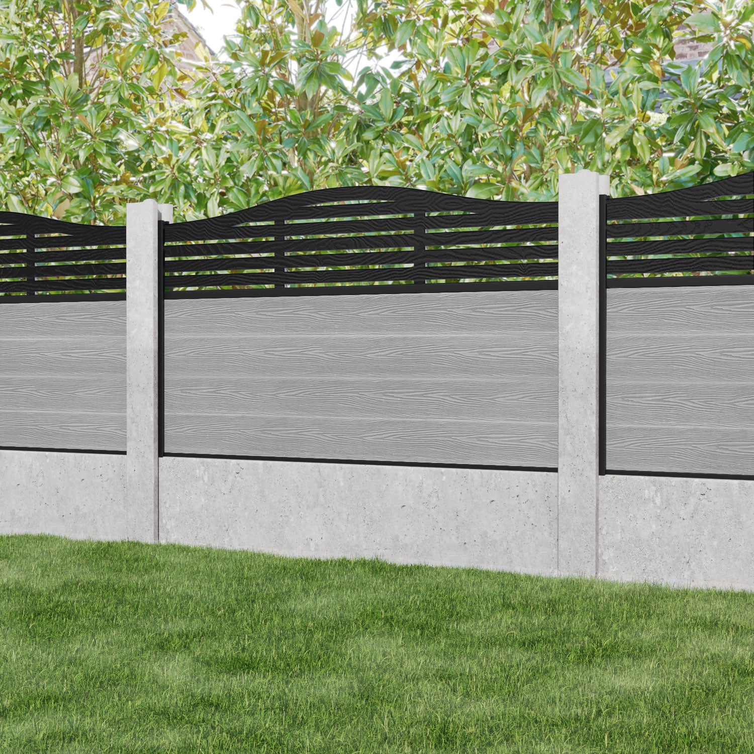 Classic Aspen Curved Top Fence Panel - Light Grey - for existing concrete posts