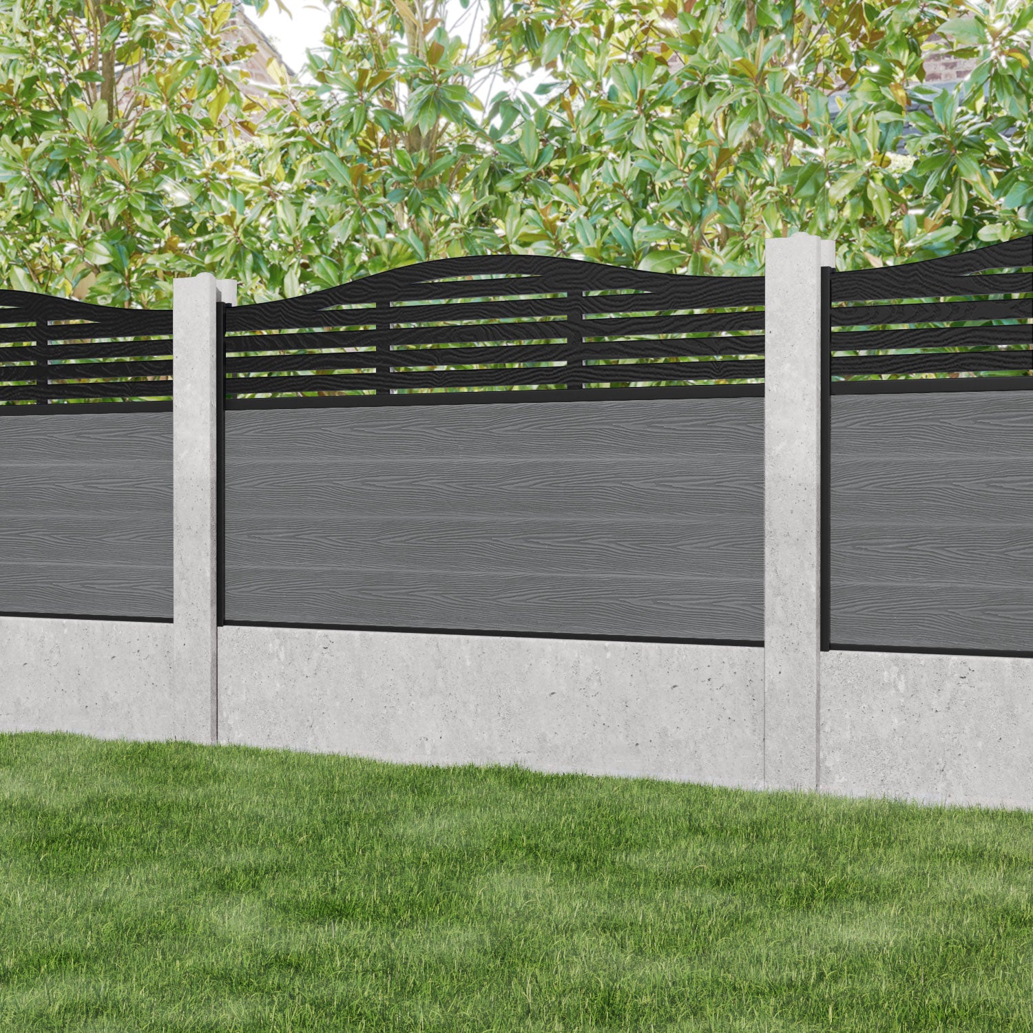 Classic Aspen Curved Top Fence Panel - Mid Grey - for existing concrete posts