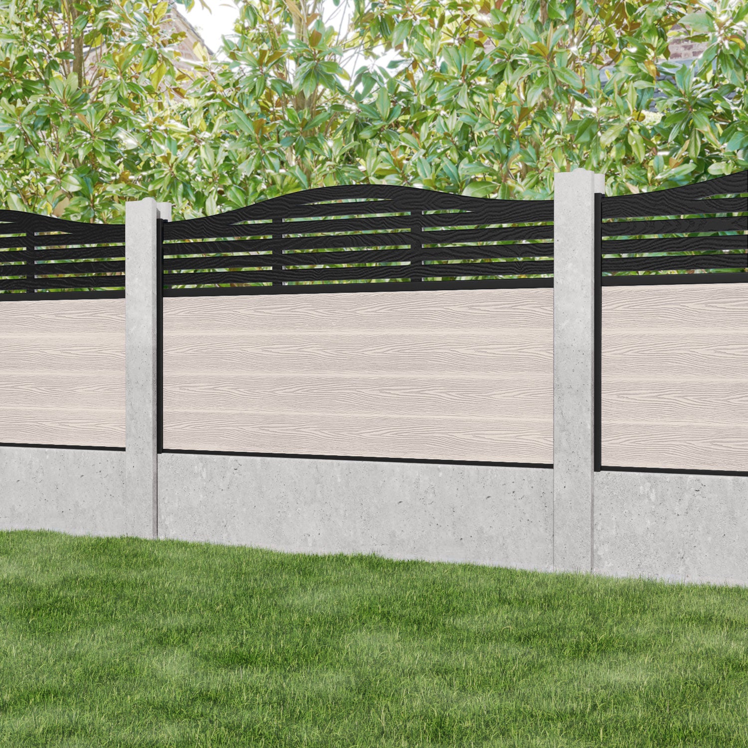 Classic Aspen Curved Top Fence Panel - Mid Stone - for existing concrete posts