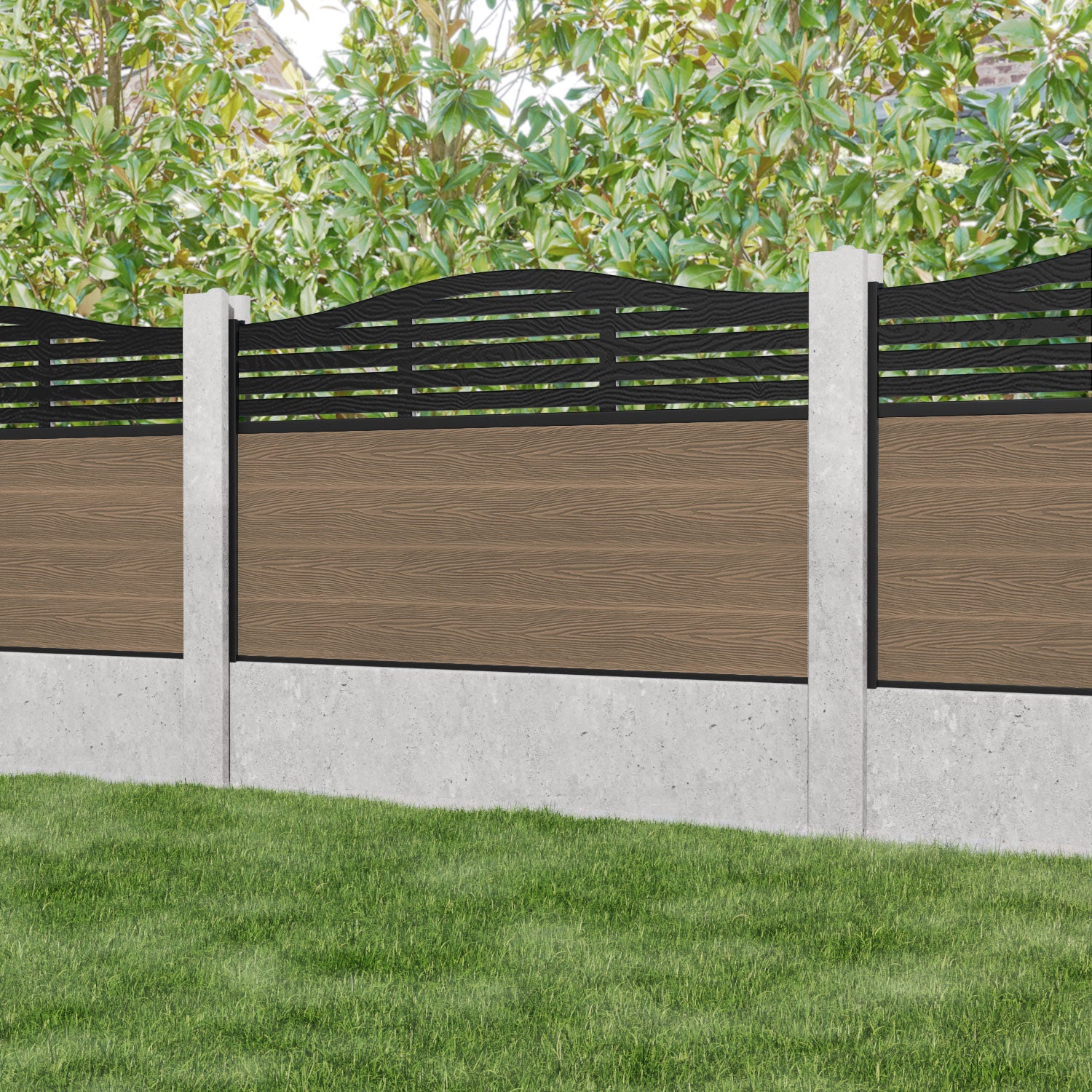 Classic Aspen Curved Top Fence Panel - Teak - for existing concrete posts